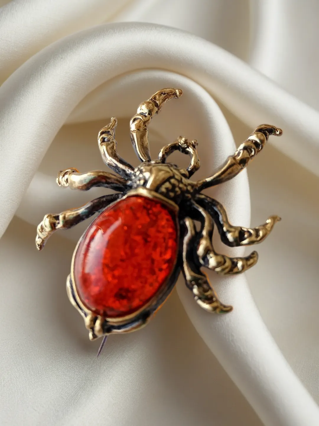 Spider Insect Brooch Pin Gold Tone Red Amber Jewelry Dress Jacket Brooch Lapel Pin for Her Women Men Beetle Brooch unique handmade jewelry