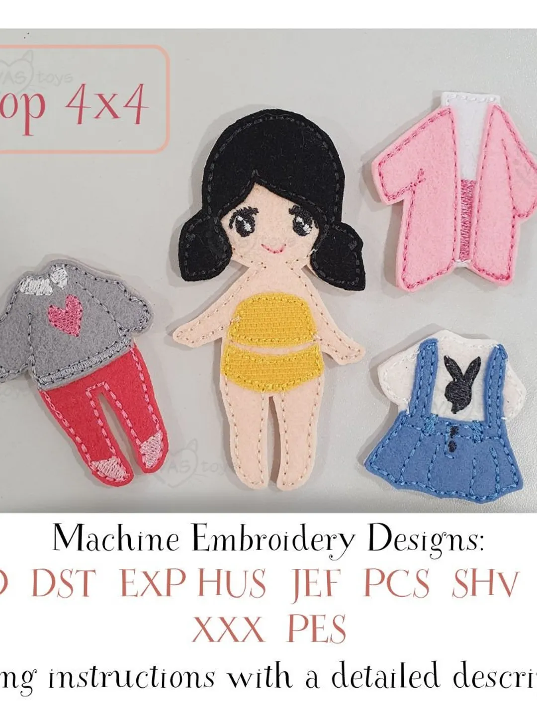 Felt Dress Up Doll ITH Embroidery Design Set, Quiet Book Doll with Clothes Pattern, Paper Doll Style Toy 4x4 Hoop Download