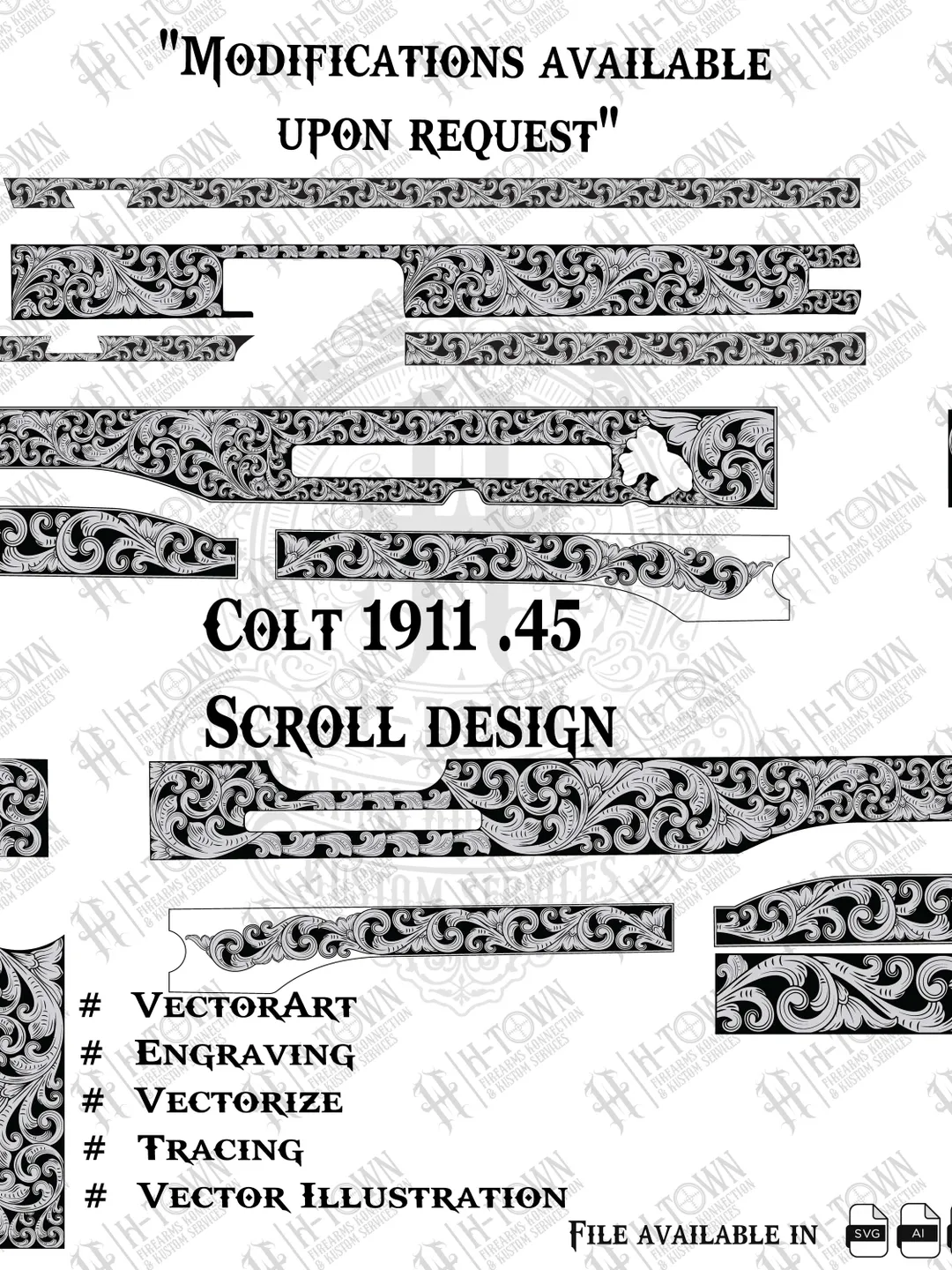 Colt 1911 Government model .45 Scroll Engraving | Full Slide Vector ...