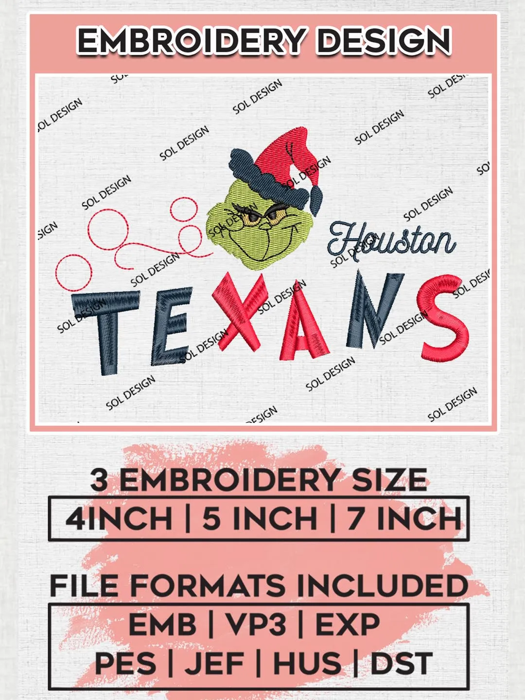 Christmas Grinch Houston Texans Embroidery Designs, Grinch Embroidery Files, NFL Texans  Machine Embroidery Designs, NFL Houston Texans Logo, NFL Christmas Machine Embroidery Design, Digital Download