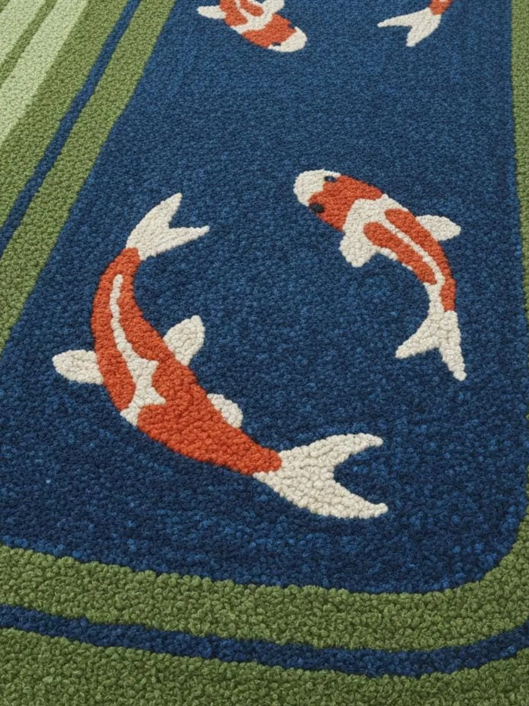 Koi Fish Pond Runner Rug Blue Water and Green Border Carpet for Hallway ...