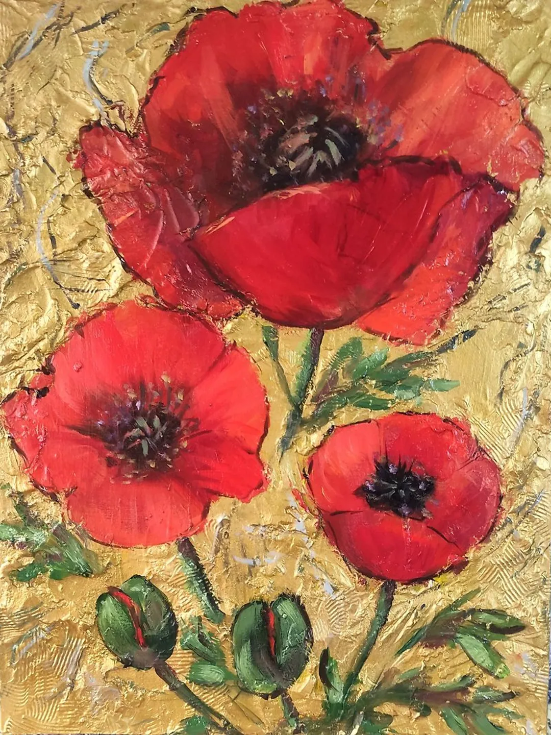 Poppy Art Floral Original Painting Impasto Oil Painting Flower Art OlivKan