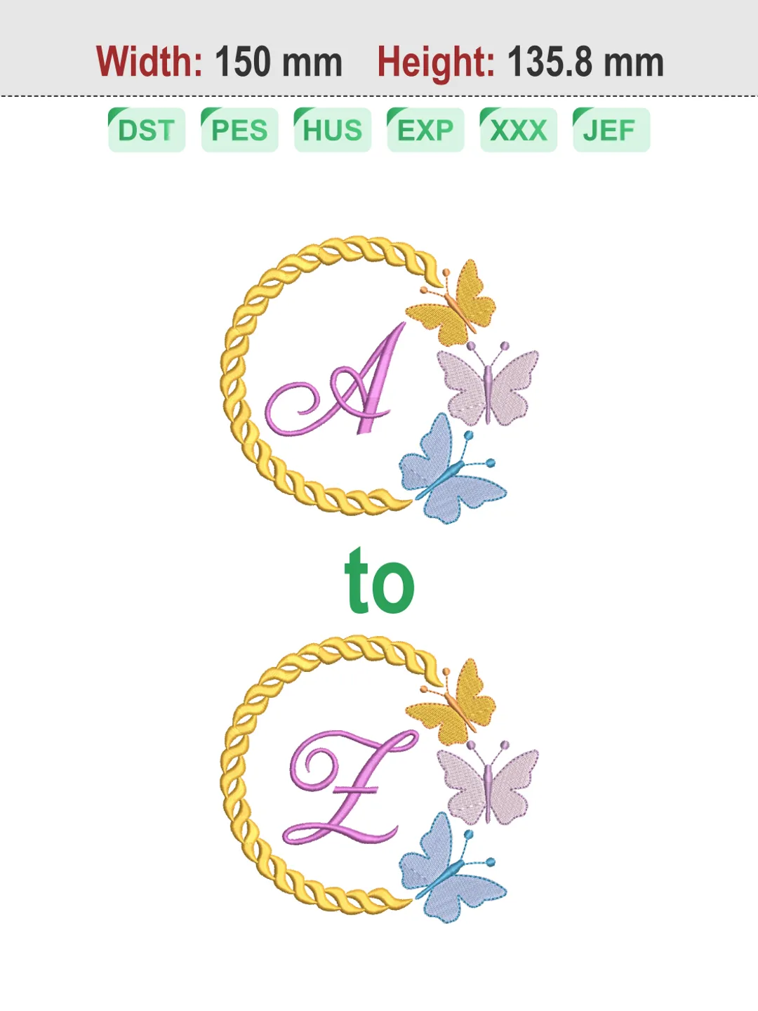 Beautiful Butterfly Wreath Alphabet Machine Embroidery Design Bundle