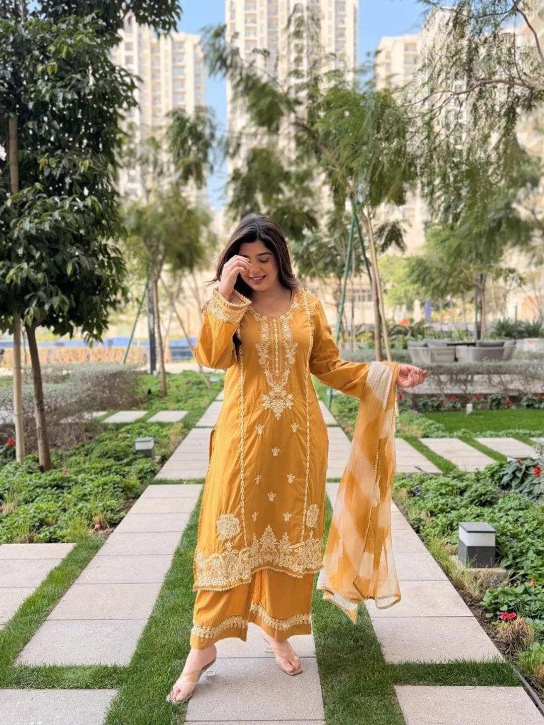 Roman Silk Embroidered Kurta Set with Cota Checks Dupatta for Women Indian Ethnic Suit Festive Wear Party Outfit Traditional Dress
