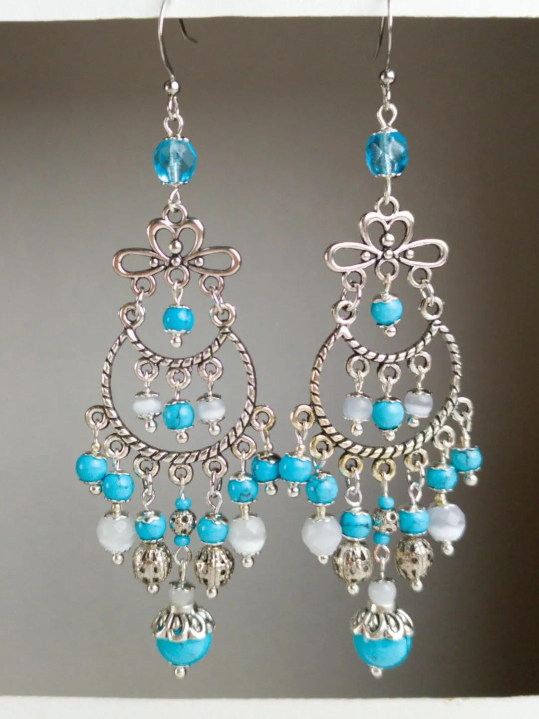 Blue beaded earrings ethnic chandelier dangle earrings