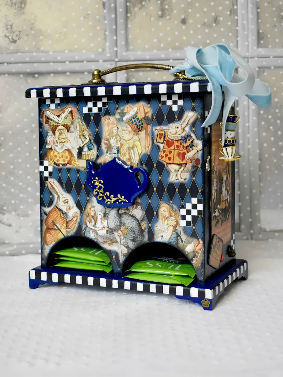 ALICE Dark blue tea house for storing disposable tea bags