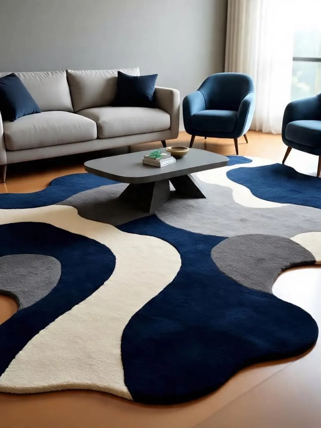 Irregular Shape Area Rug | Modern Abstract Living Room Rug | Blue ...