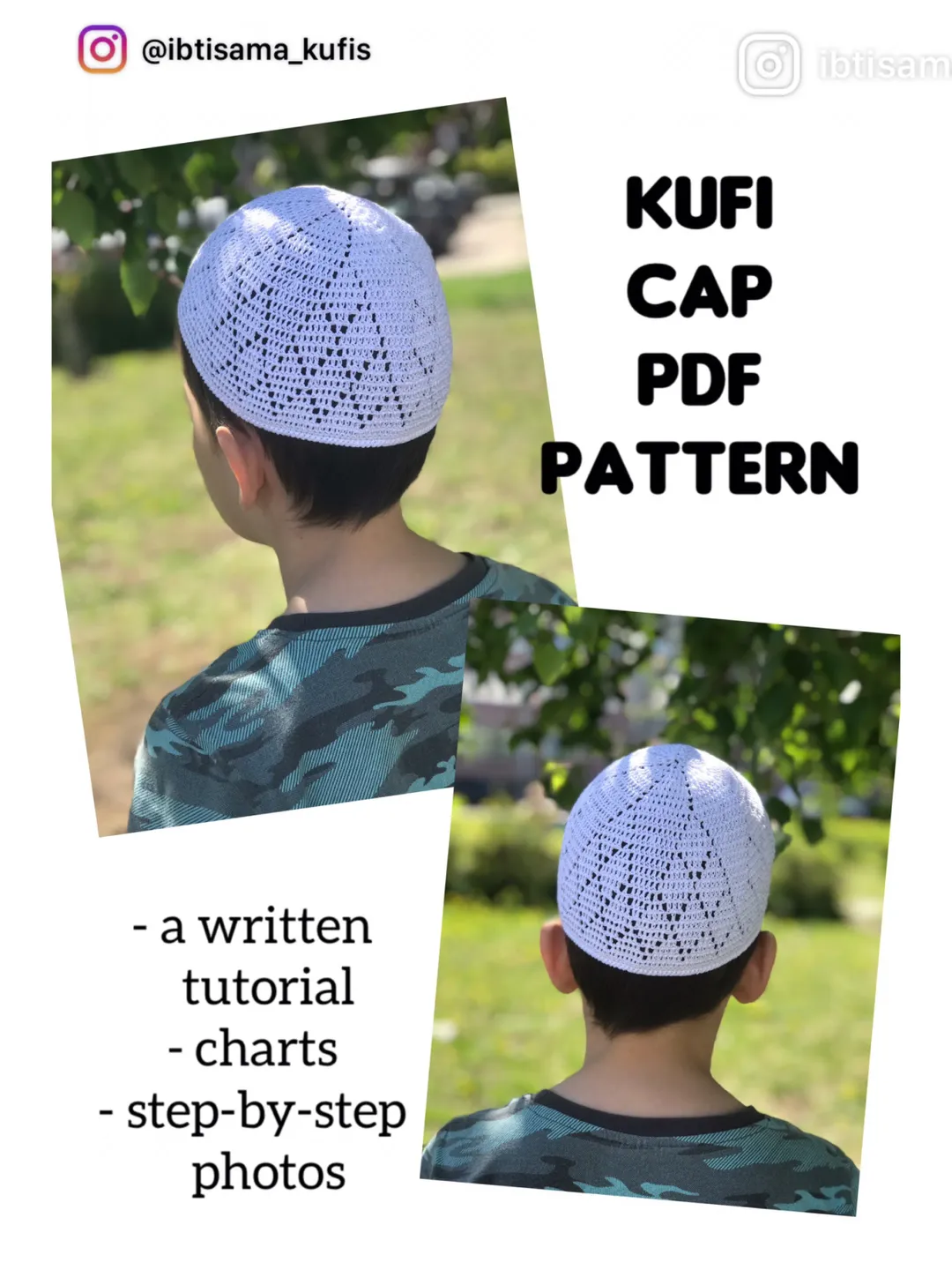 White crochet skull cap for men PDF pattern
