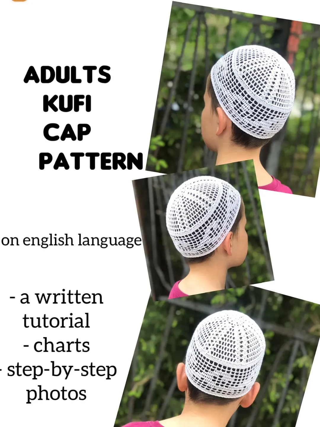 Crochet kufi topi cap pdf pattern