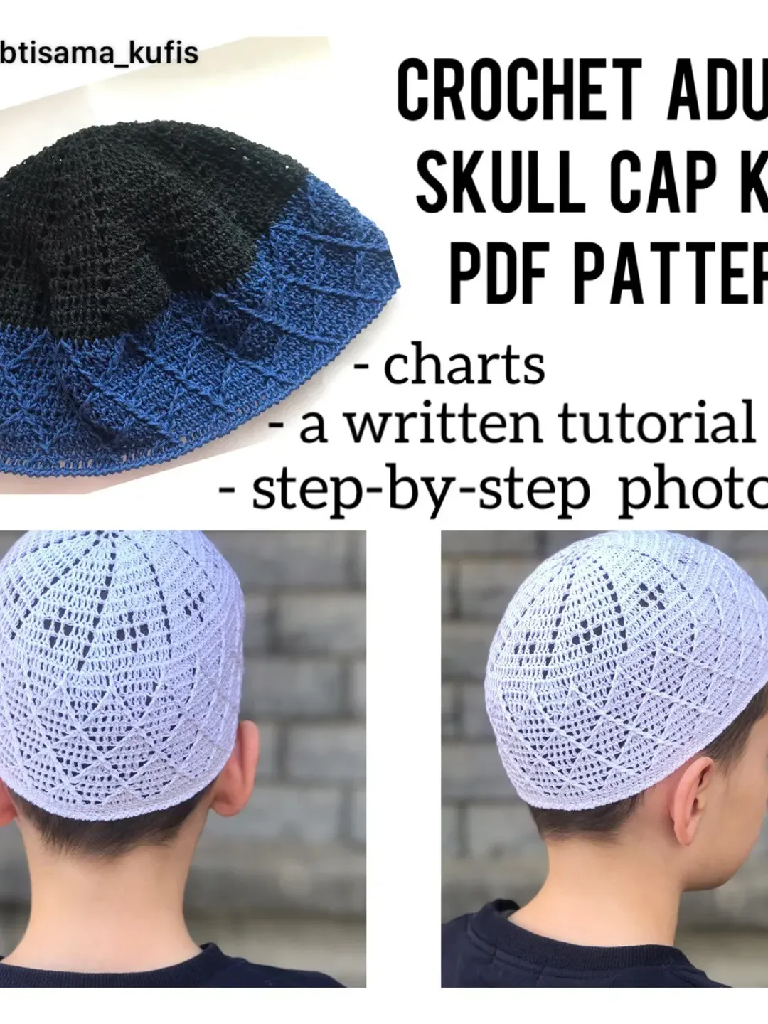 Mens crochet skull cap kufi