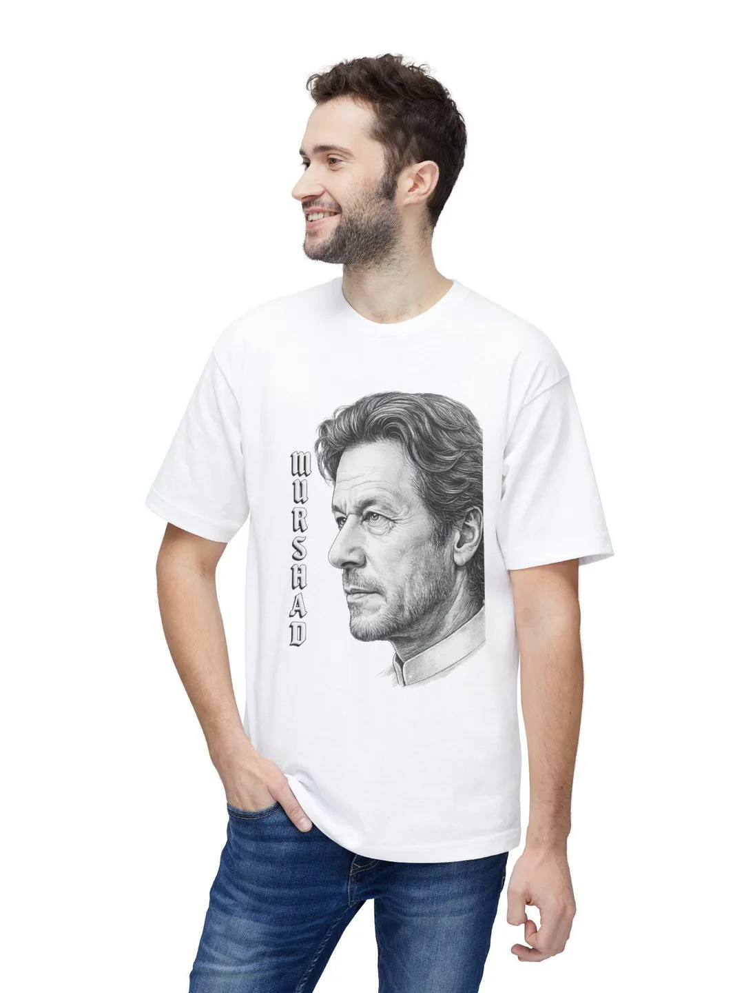 Imran Khan Side Profile Portrait T-Shirt | Monochrome Face Sketch Tee | Qaidi No 804