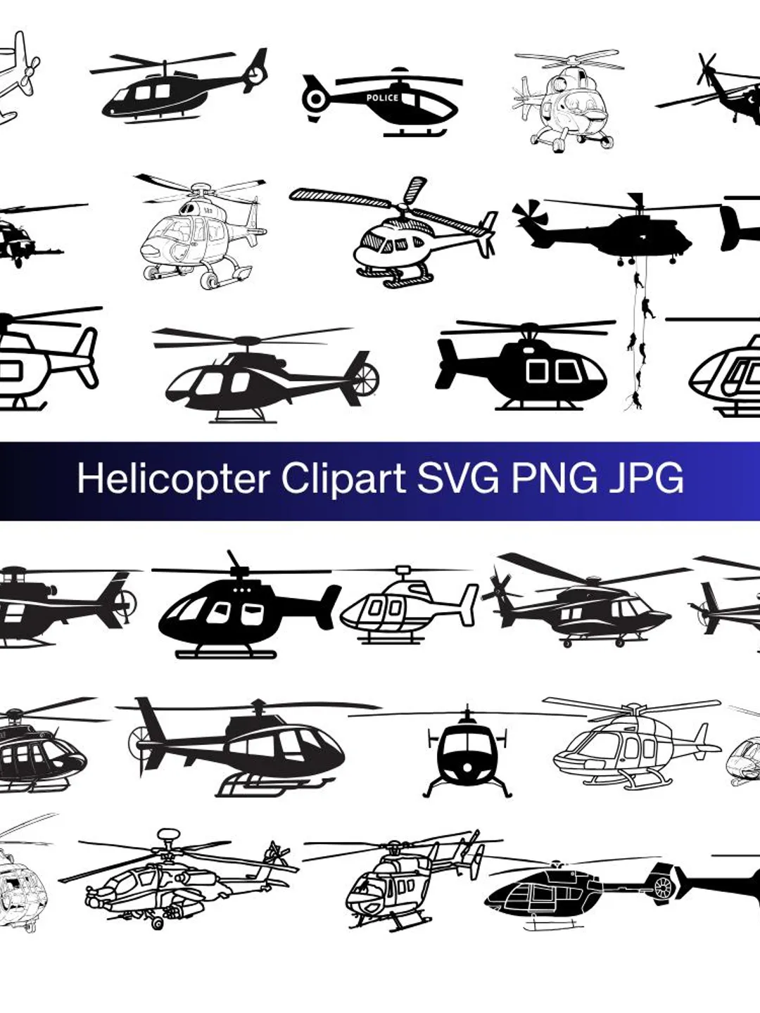 Helicopter Vector File Helicopter Clipart: SVG, PNG, JPG Vector Cut Files (Digital Download)