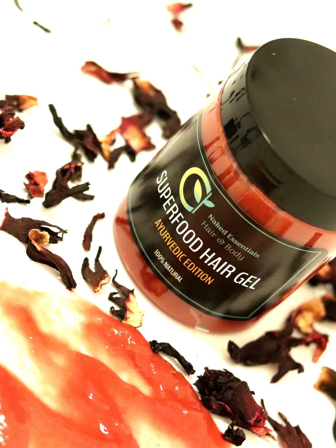 Hair Gel Infused With Hibiscus, Chebe & Ayurvedic Herbs - Moisturising, Natural, Vegan, Conditioning Hair Care - For All Hair Types