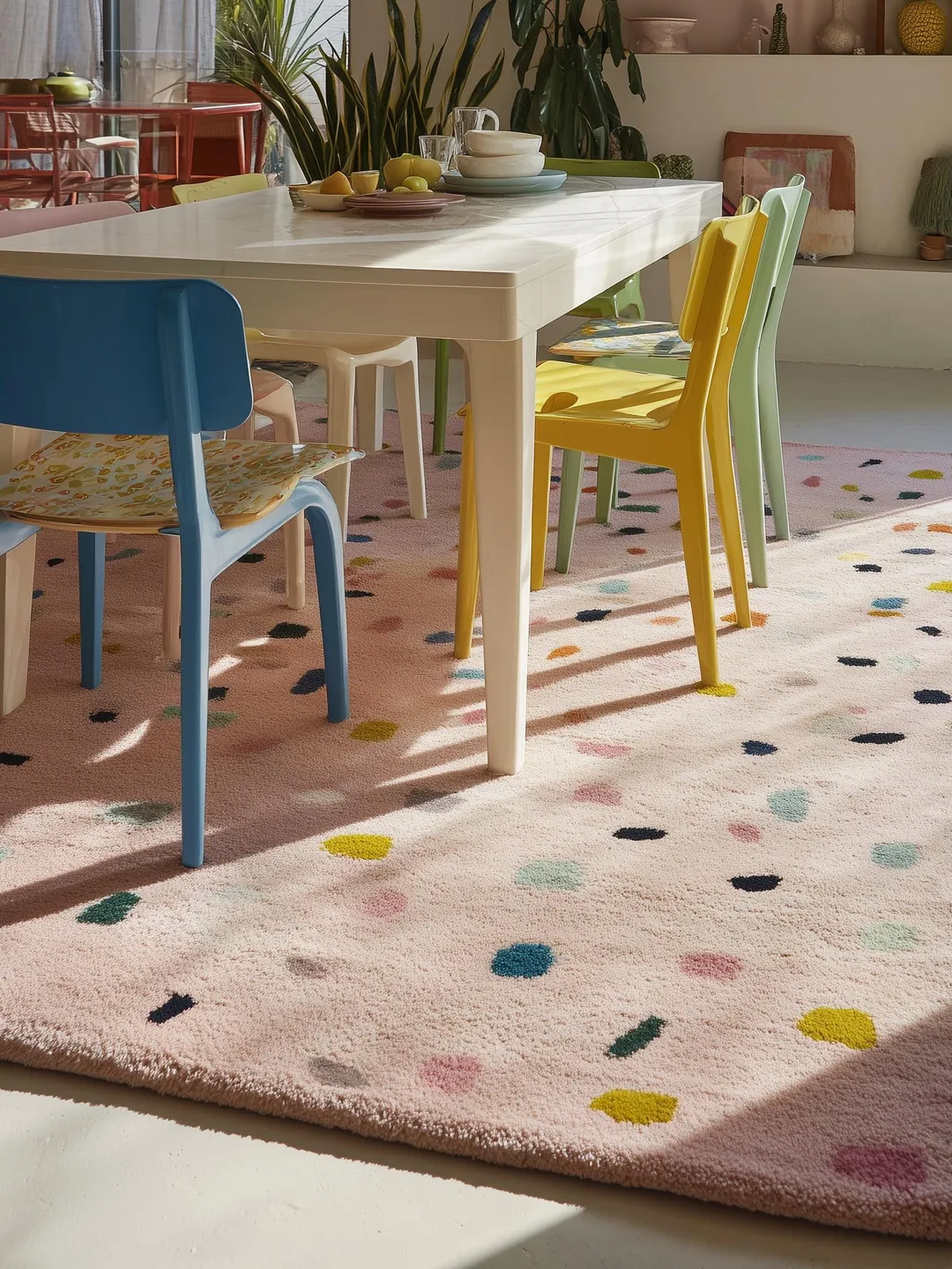 Conveti Rug Pastel Confetti Shag Area Rug – Soft Blush Base with Multi-Color Dots ...