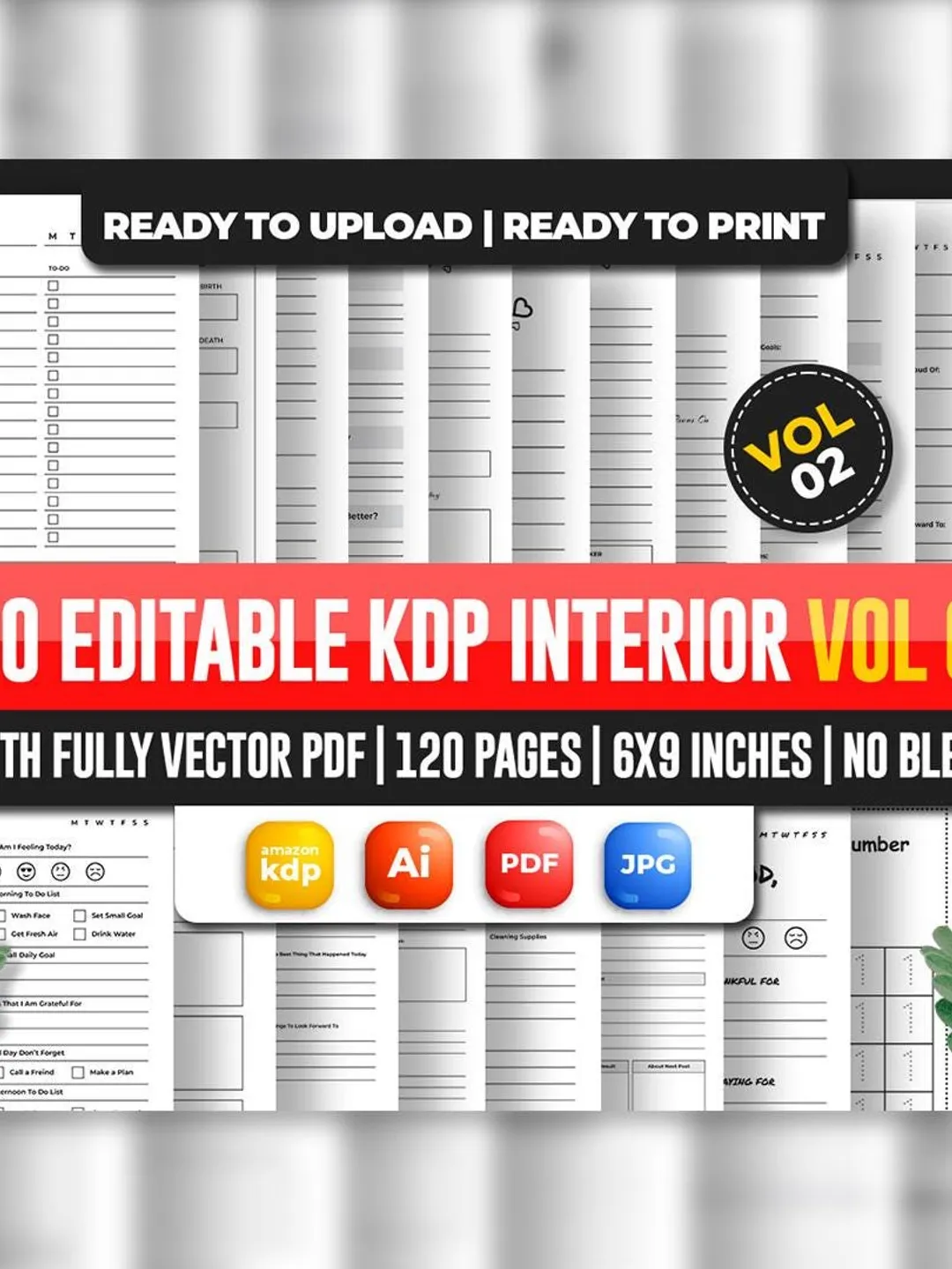 KDP Interior Mega Bundle: 100+ Editable Planner Templates (6x9 in) PDF