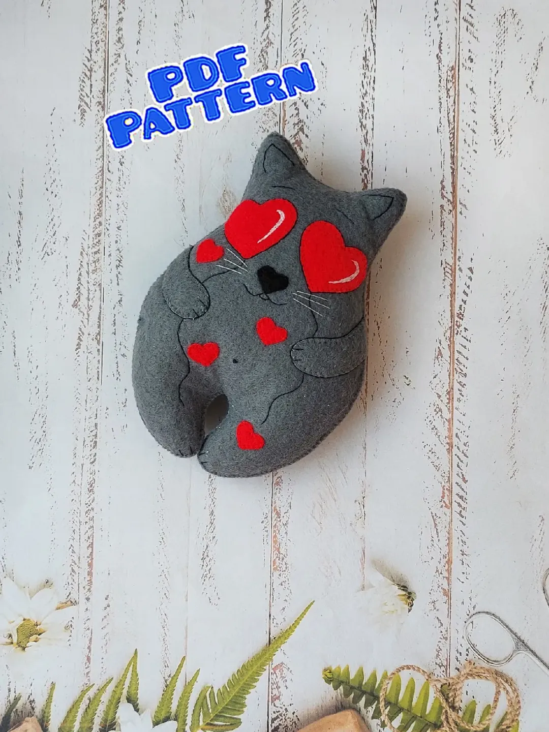 Felt cat pattern Felt animal pattern Felt Valentine pattern Heart ornament Felt pattern Valentine's gift Felt ornaments