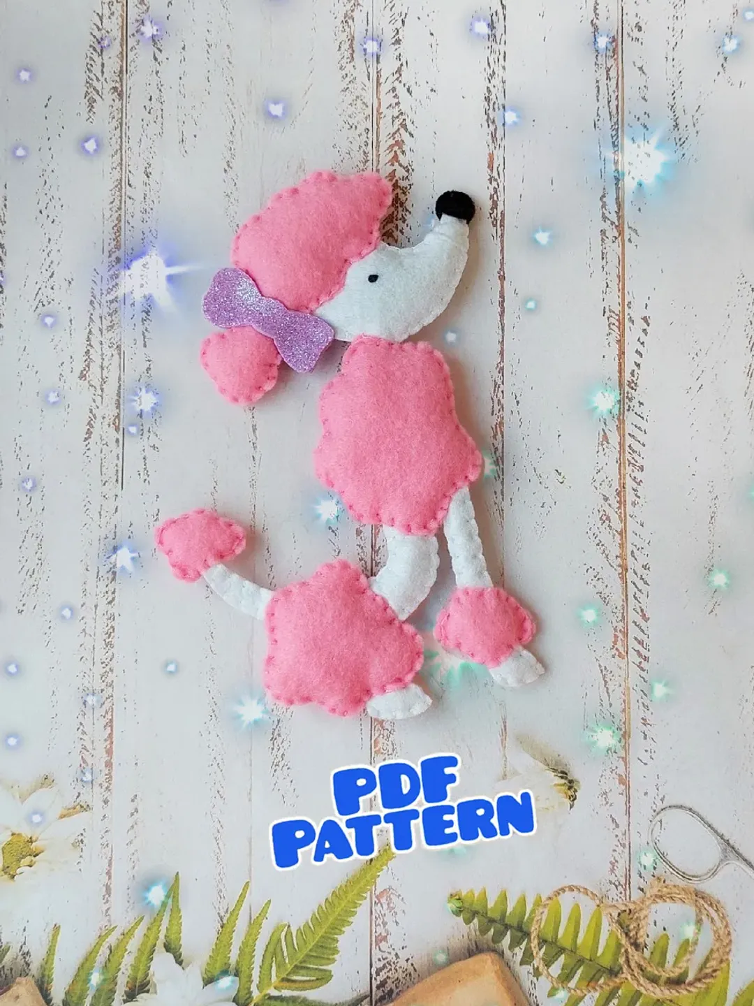 Felt Poodle pattern Felt Dog pattern Felt animals PDF Felt ornament