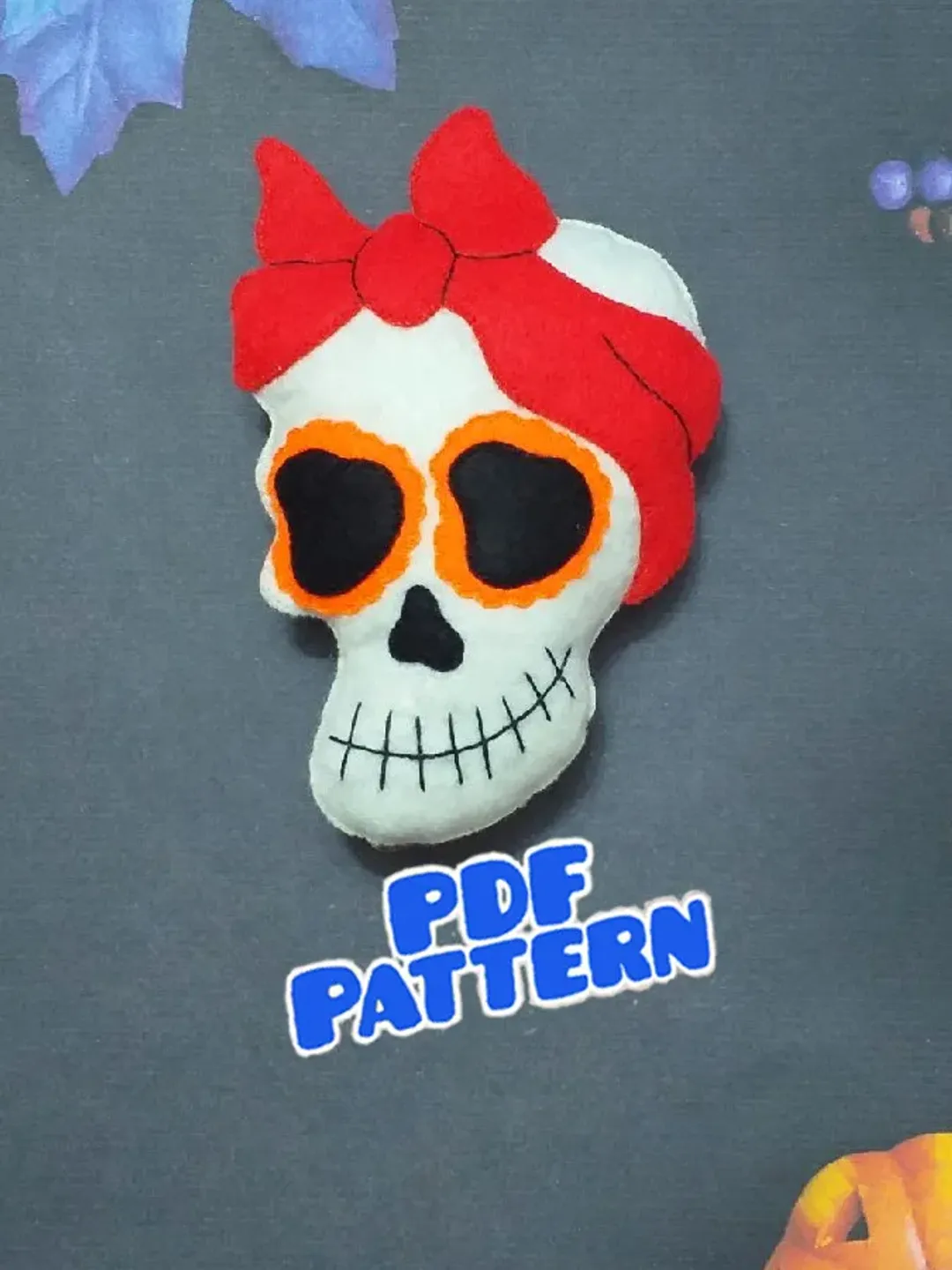 Felt Skull Pattern Day of the Dead Felt skull ornament Felt pattern PDF