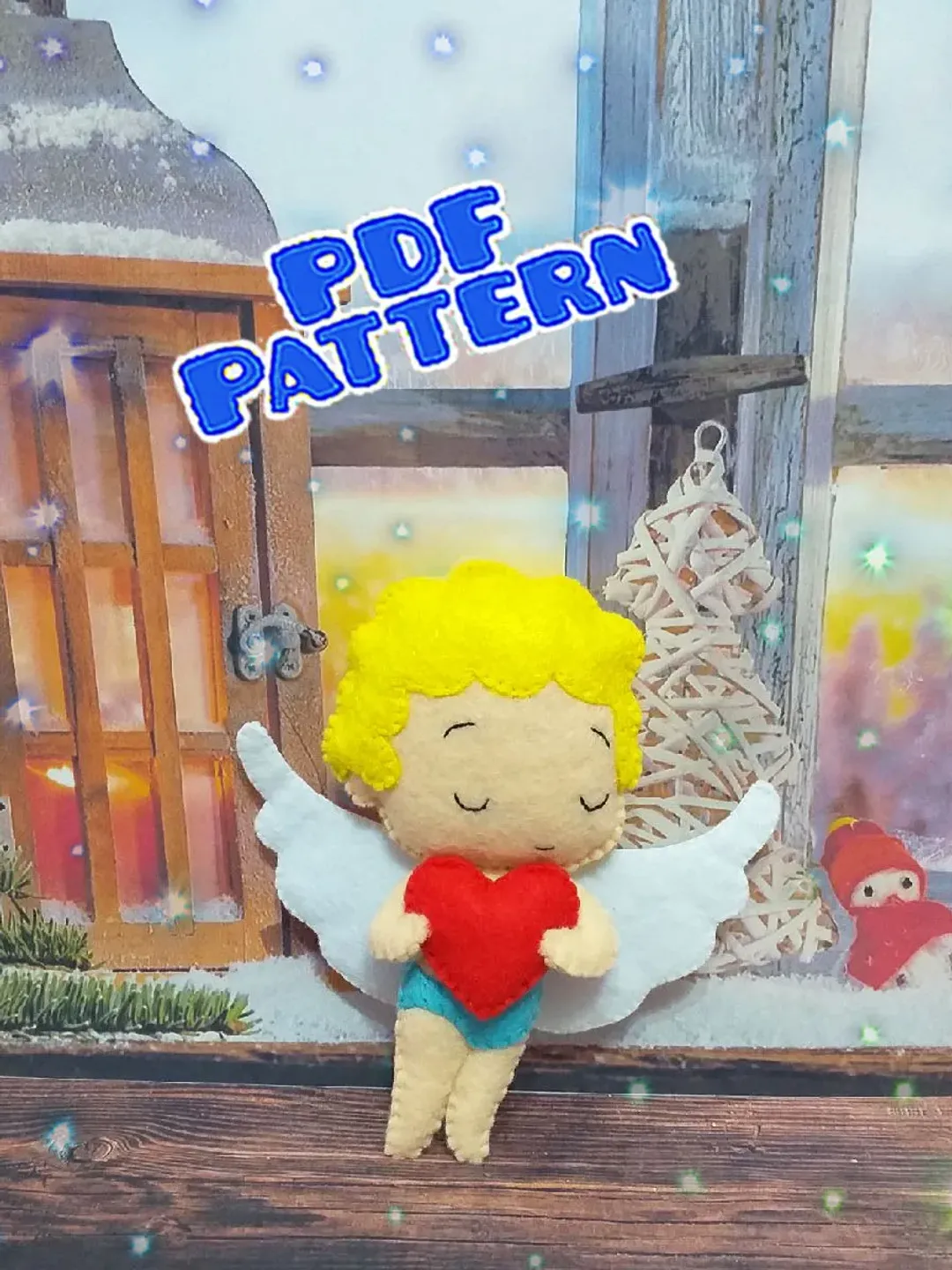 Felt angel ornament, cupid pattern PDF, valentine card, heart felt, angel pattern, cupid in love