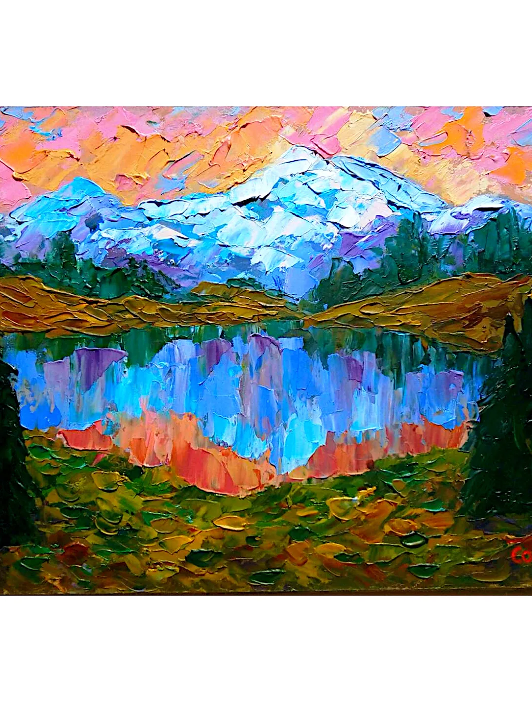 National Park Painting Mountain Original Art Landscape Glacier Painting Montana Miniature Wall Art 8"x12" By Colibri Art
