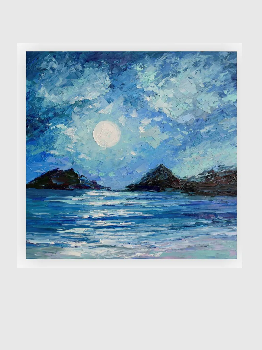 Hawaii Painting Moonlit night oil painting Seascape original art 12 by 12 inches Full moon Night painting