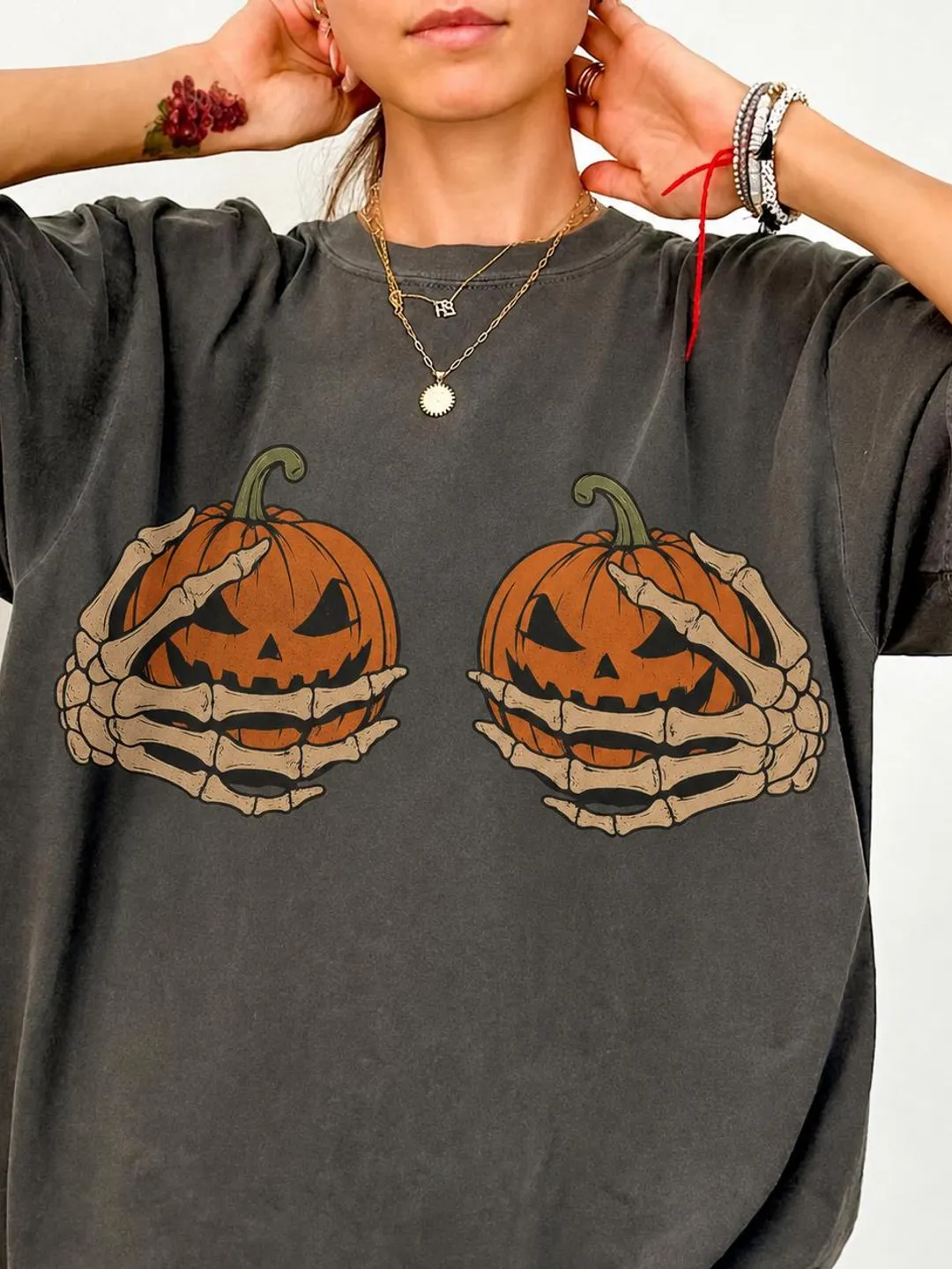 Skeleton Pumpkin Hands Tee | Spooky Halloween Comfort Colors Shirt