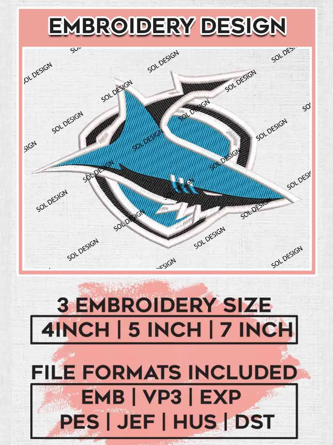NRL Cronulla Sharks Machine Embroidery Design, National Rugby League Logo, Cronulla Sharks Logos Embroidery Design,NRL Machine Embroidery Digitized Pes File,3 Sizes, Instant Download