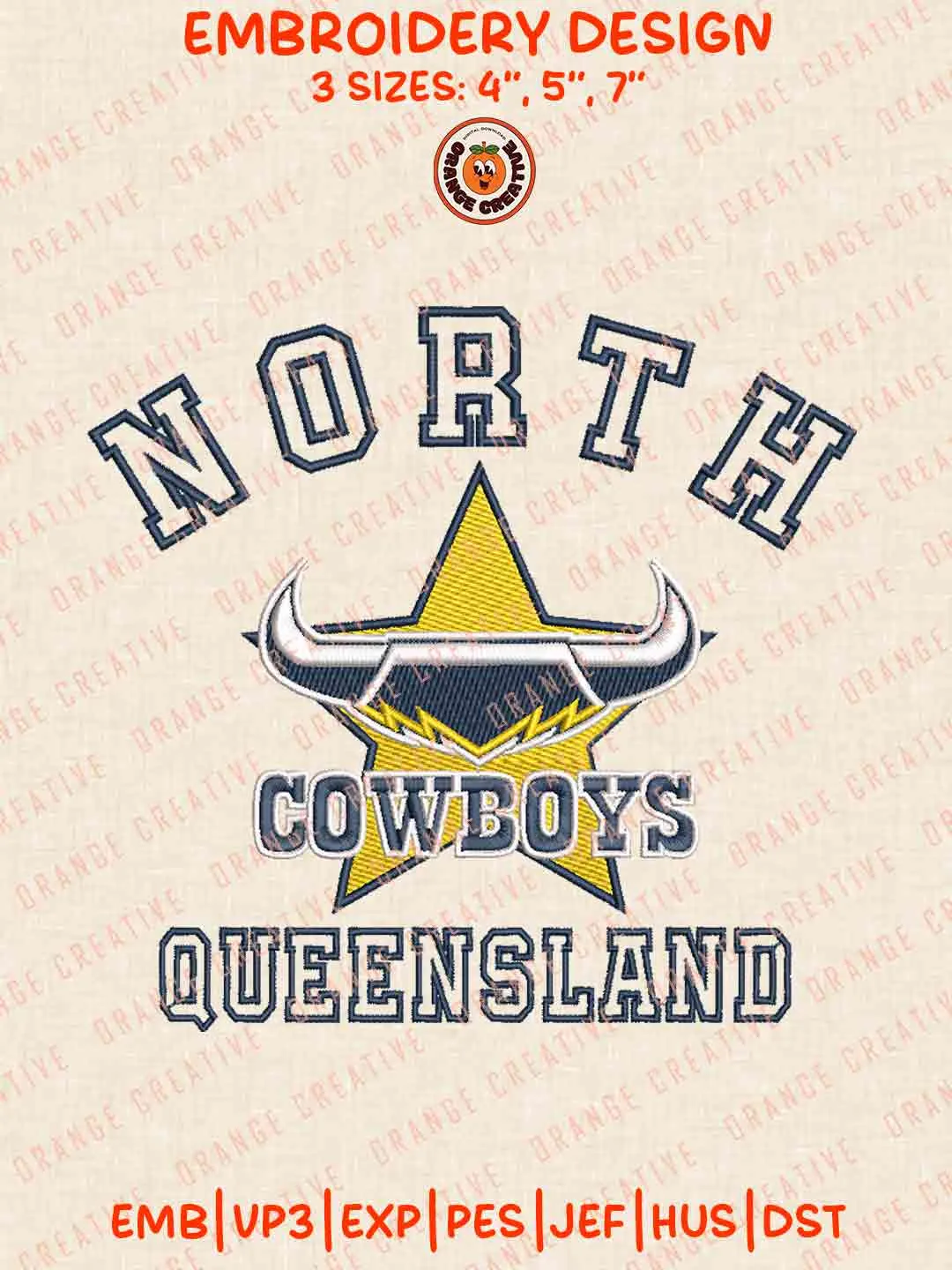 North Queensland Cowboys NRL Logos Embroidery Design, NRL Team Machine Embroidery Digitized Pes File, 4 Sizes, Custom Size, Instant Download