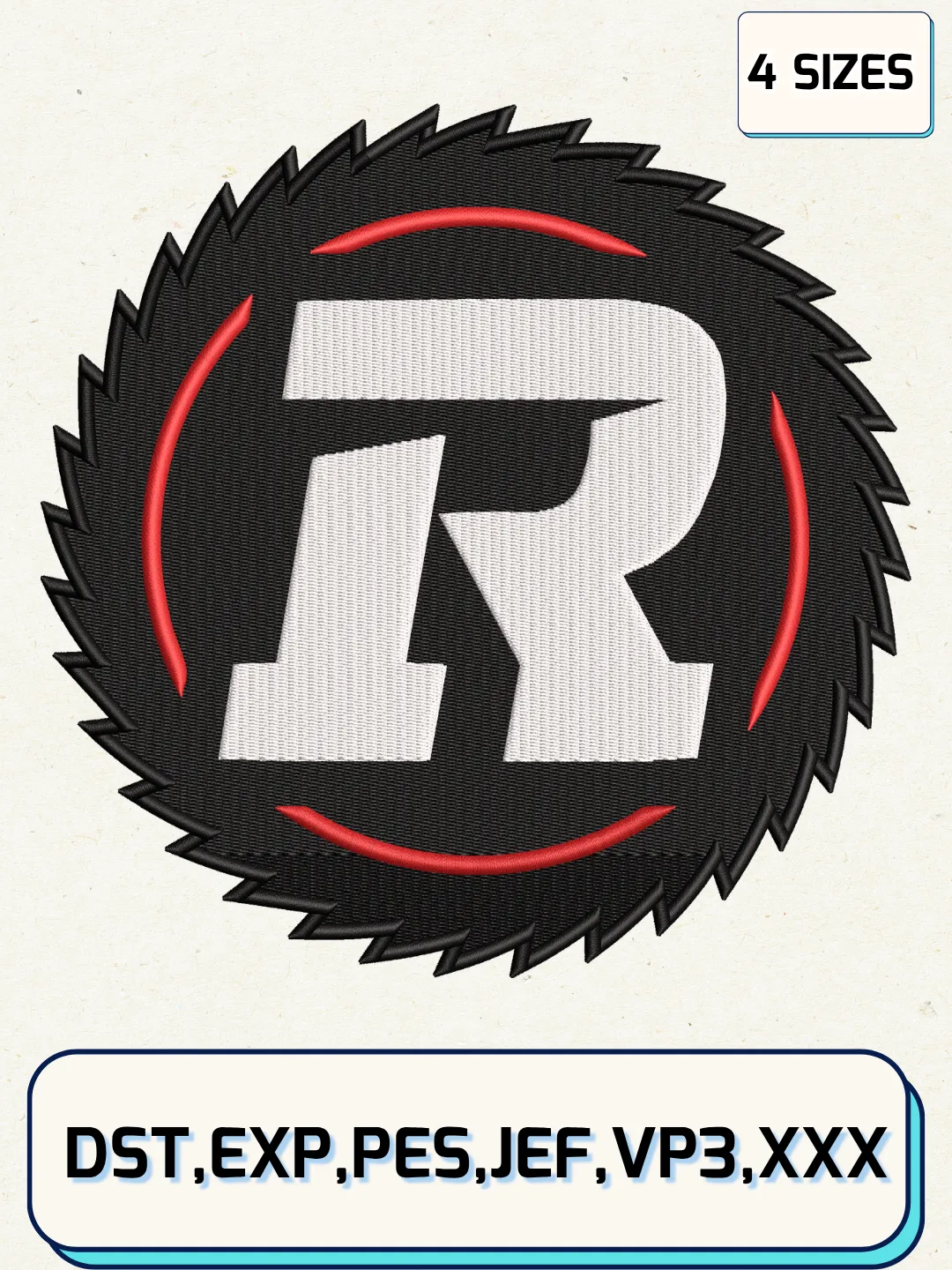Ottawa RedBlacks Logo Embroidery Design File,CFL Logo Embroidery Design, Machine Embroidery Files, 4 Sizes