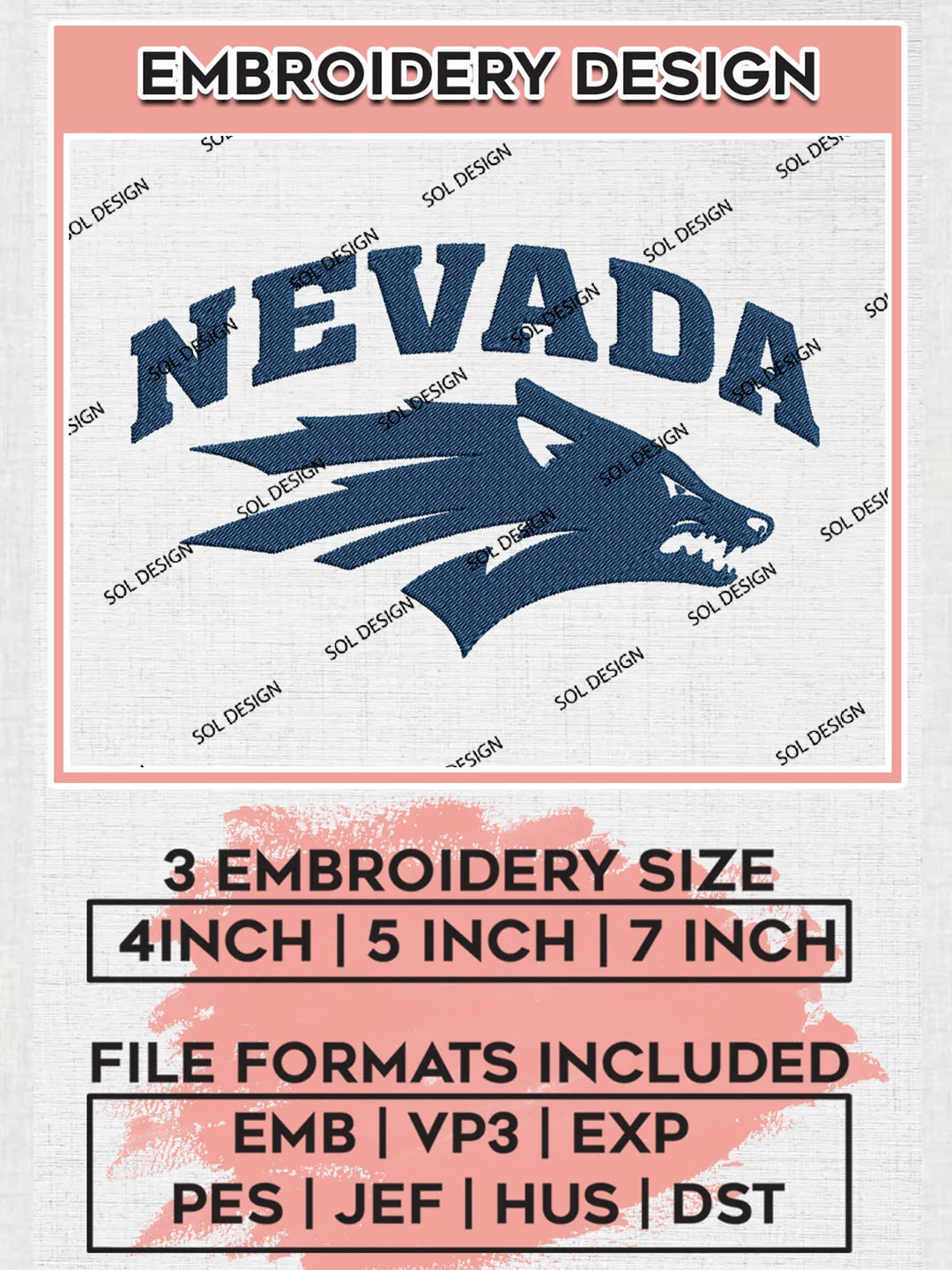 Nevada Wolf Pack Logo Machine Embroidery Design, NCAA Nevada Wolf Pack Embroidery Design Design files, NCAA Embroidery Designs, NCAA Machine Embroidery Designs, Digital Download