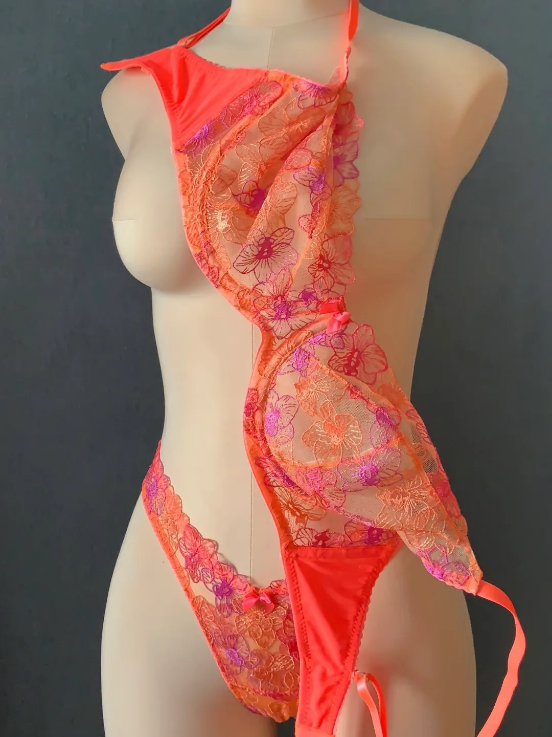 Orange lingerie with garter belt