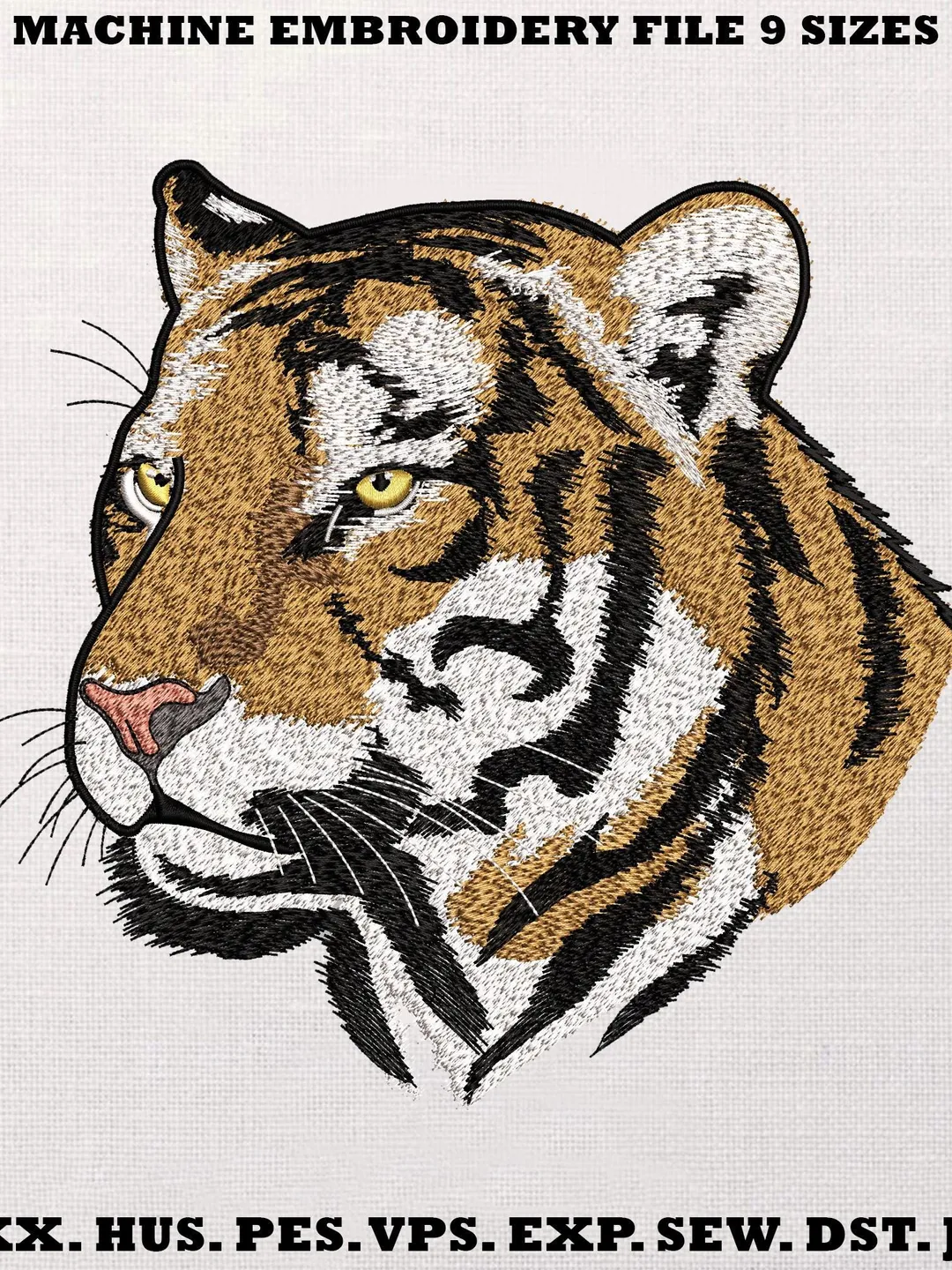 Bengal Tiger Embroidery Design, Realistic Tiger Face Machine Embroidery Pattern, Wild Animal Stitch File, Anime Embroidery, PES DST JEF VP3