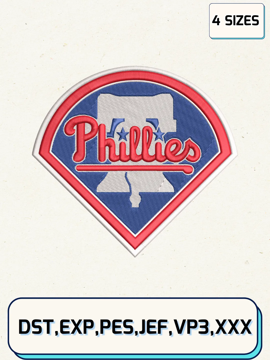 Philadelphia Phillies Logos Embroidery Design Files, MLB Logos Embroidery Designs, Machine Embroidery Files, 4 Sizes