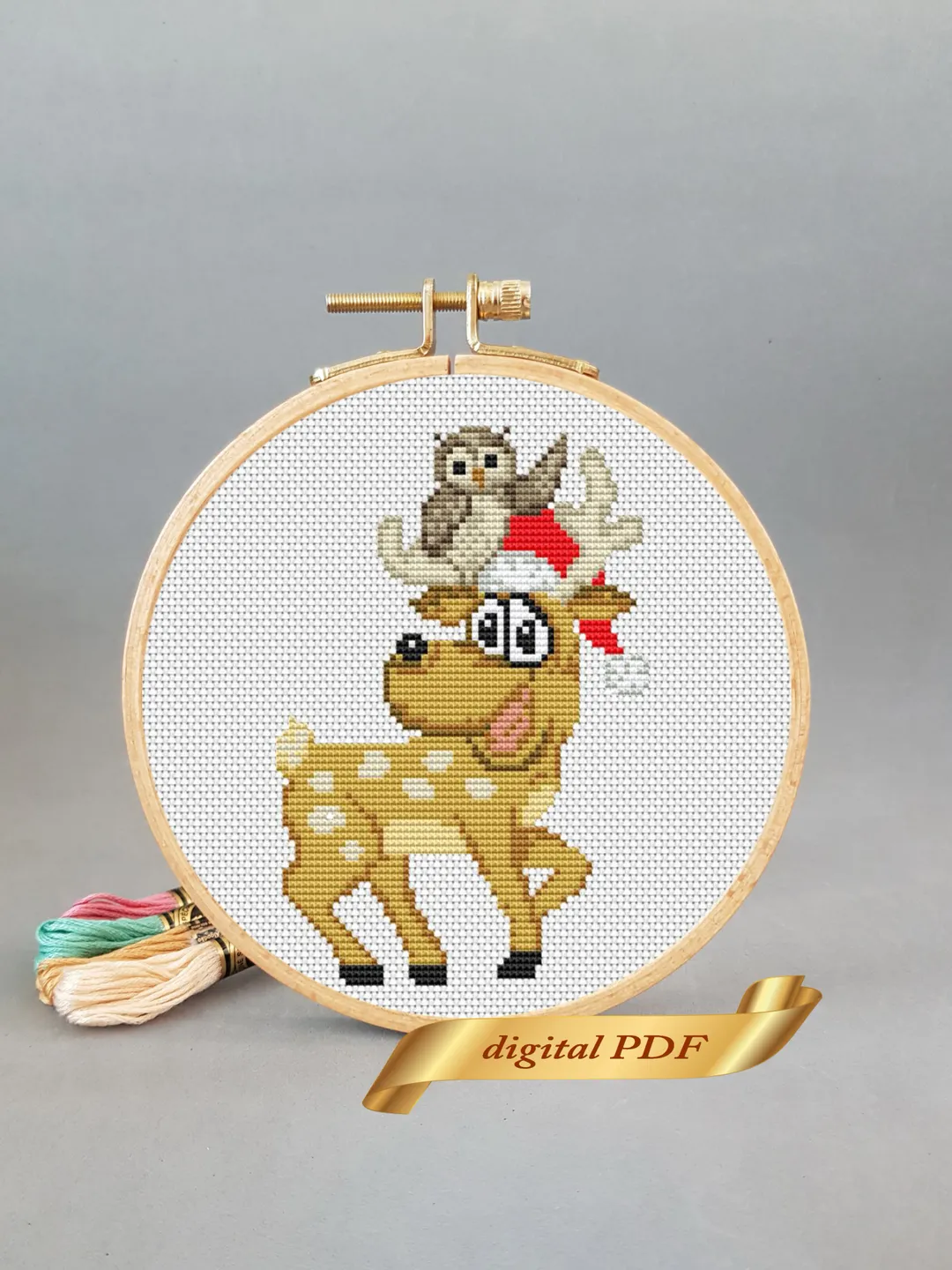 Christmas deer pattern pdf cross stitch, Easy embroidery DIY