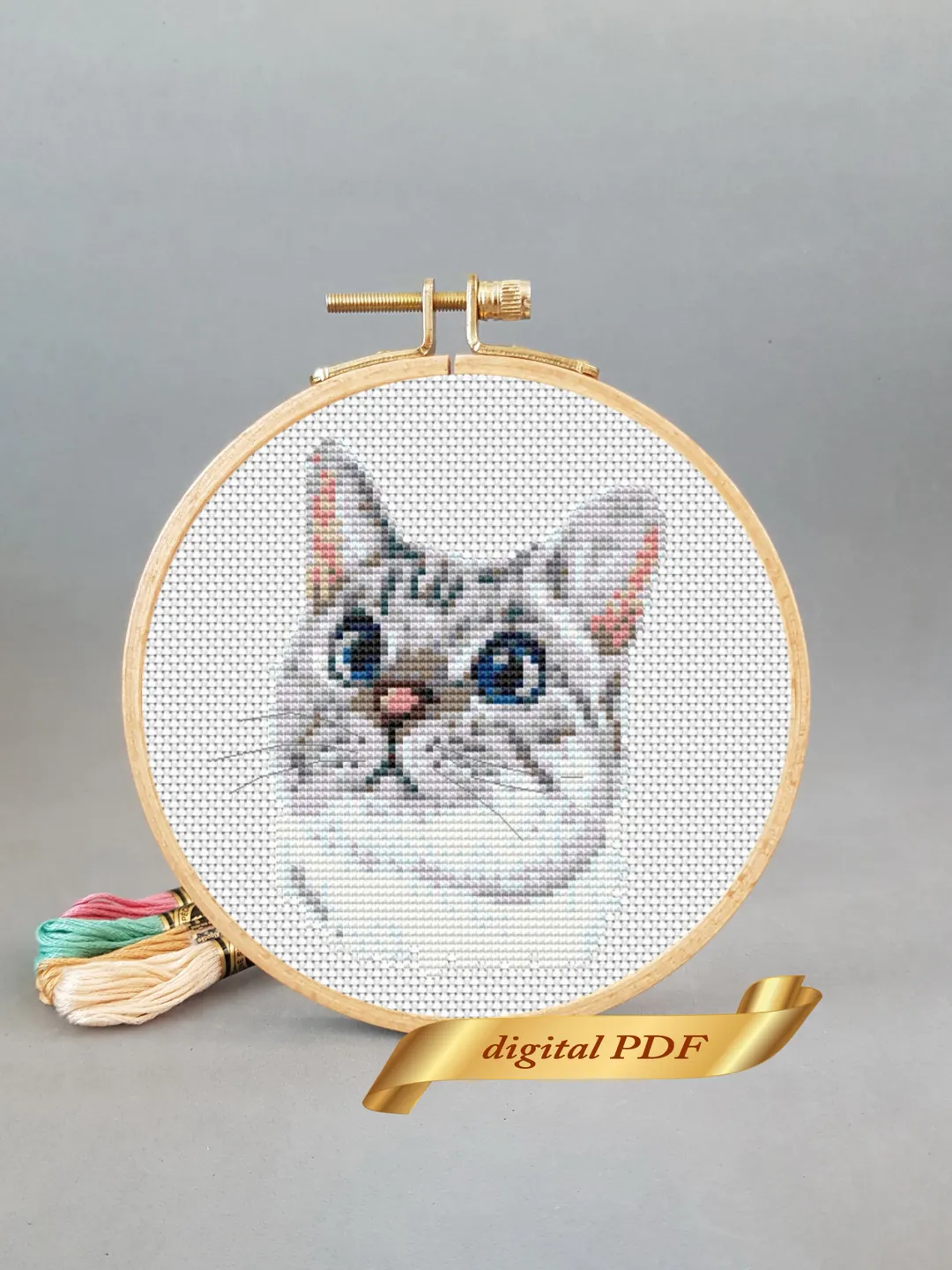Cat pattern pdf cross stitch, pets embroidery DIY