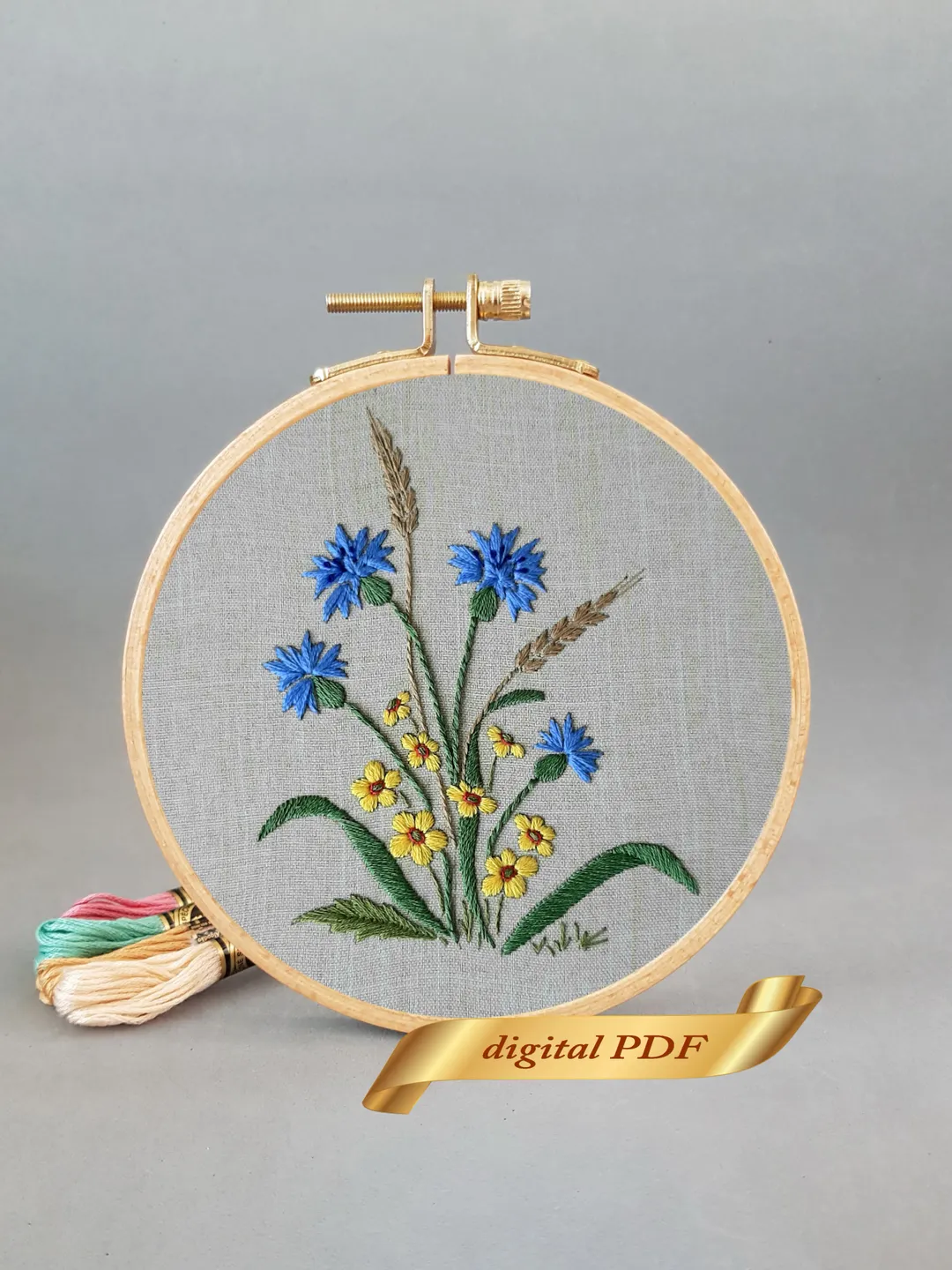 Cornflowers pattern pdf embroidery, Easy hand embroidery DIY