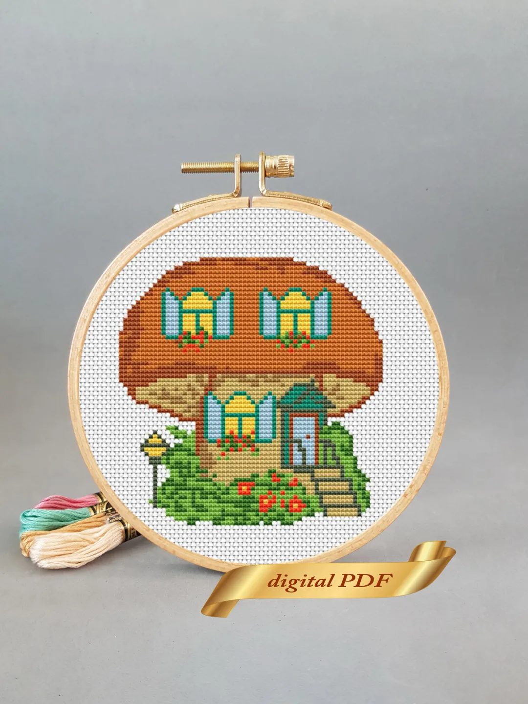 Cute mushroom pattern cross stitch, easy embroidery DIY