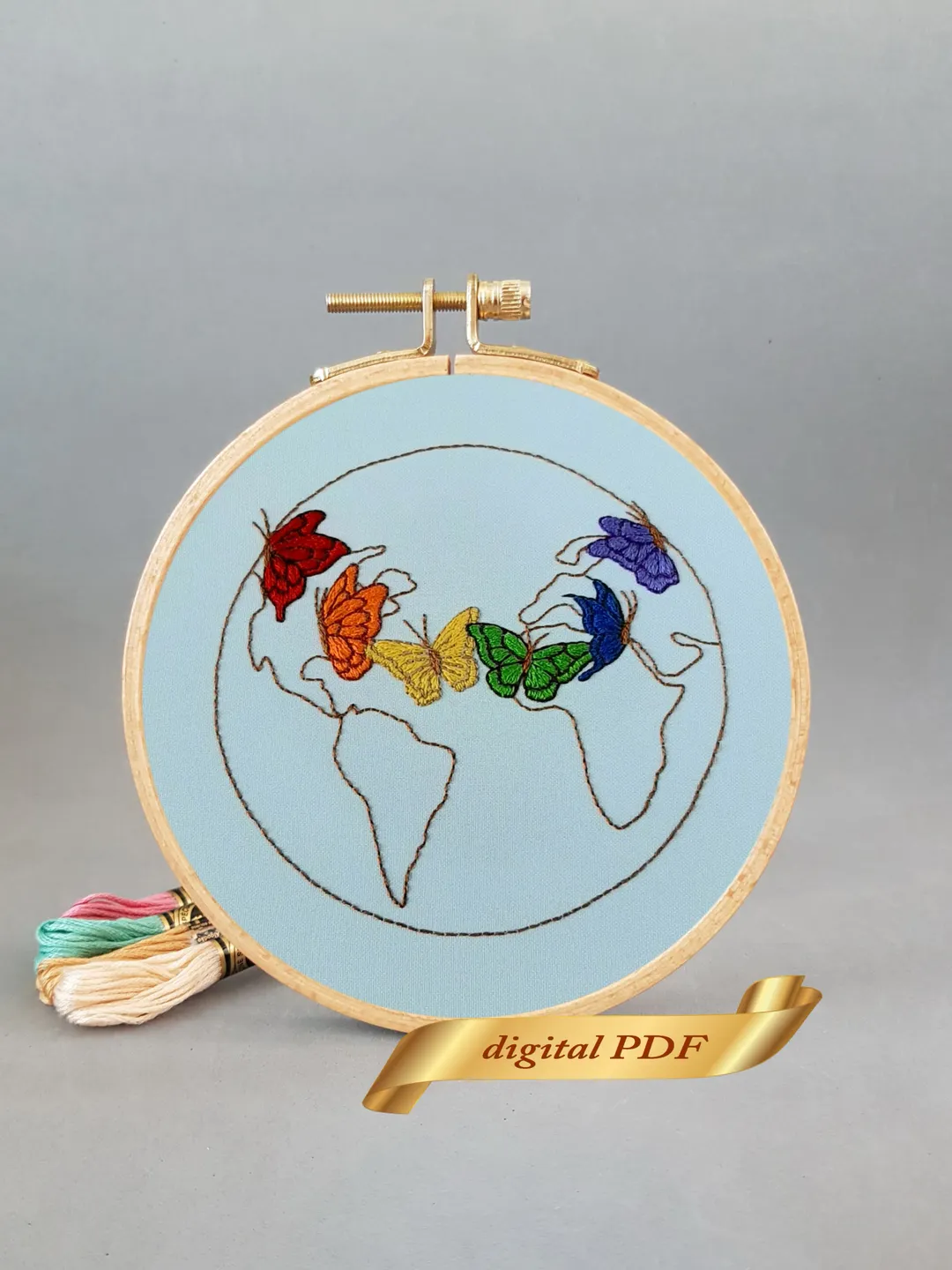 Butterflies in the world pattern pdf embroidery, Easy embroidery DIY