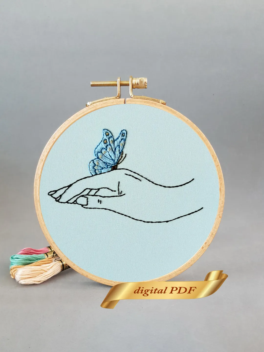 Blue butterfly pattern pdf embroidery, Easy embroidery DIY