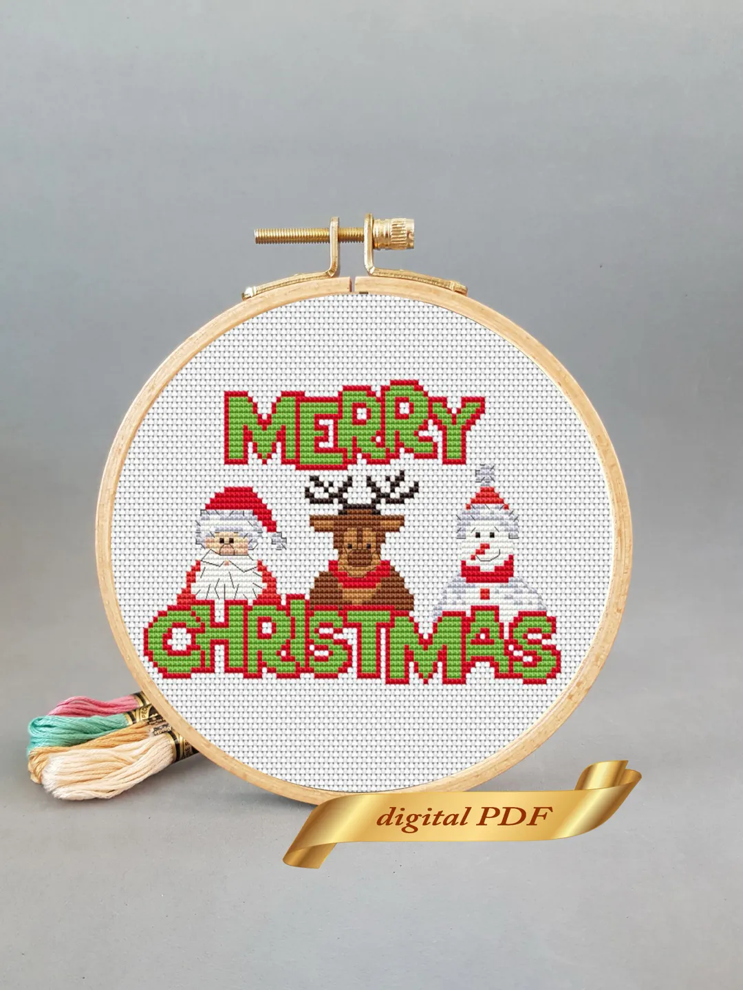 Christmas Santa pattern cross stitch DIY, Christmas deer embroidery PDF, easy cross stitch
