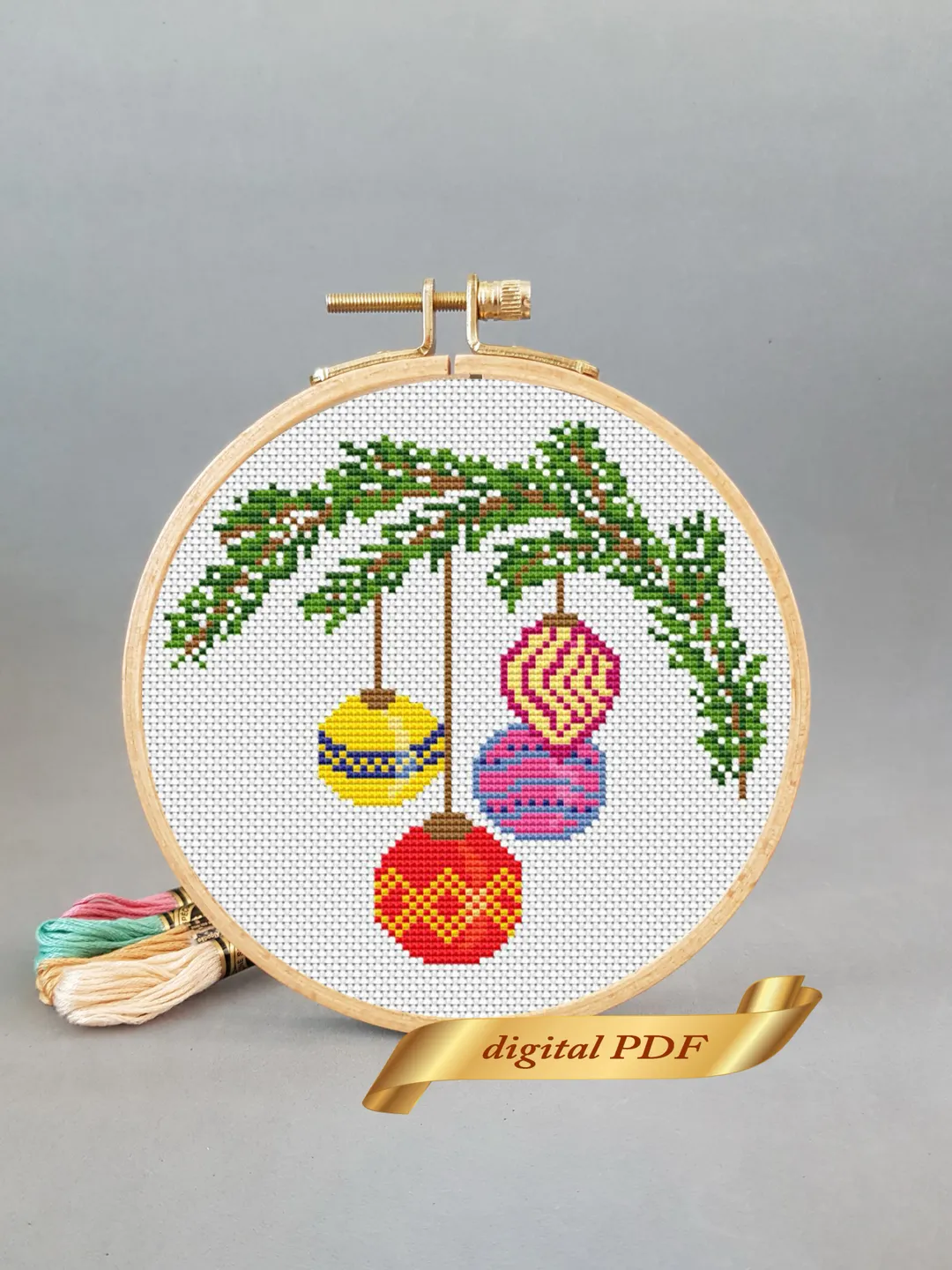 Christmas tree balls pattern cross stitch DIY, easy cross stitch