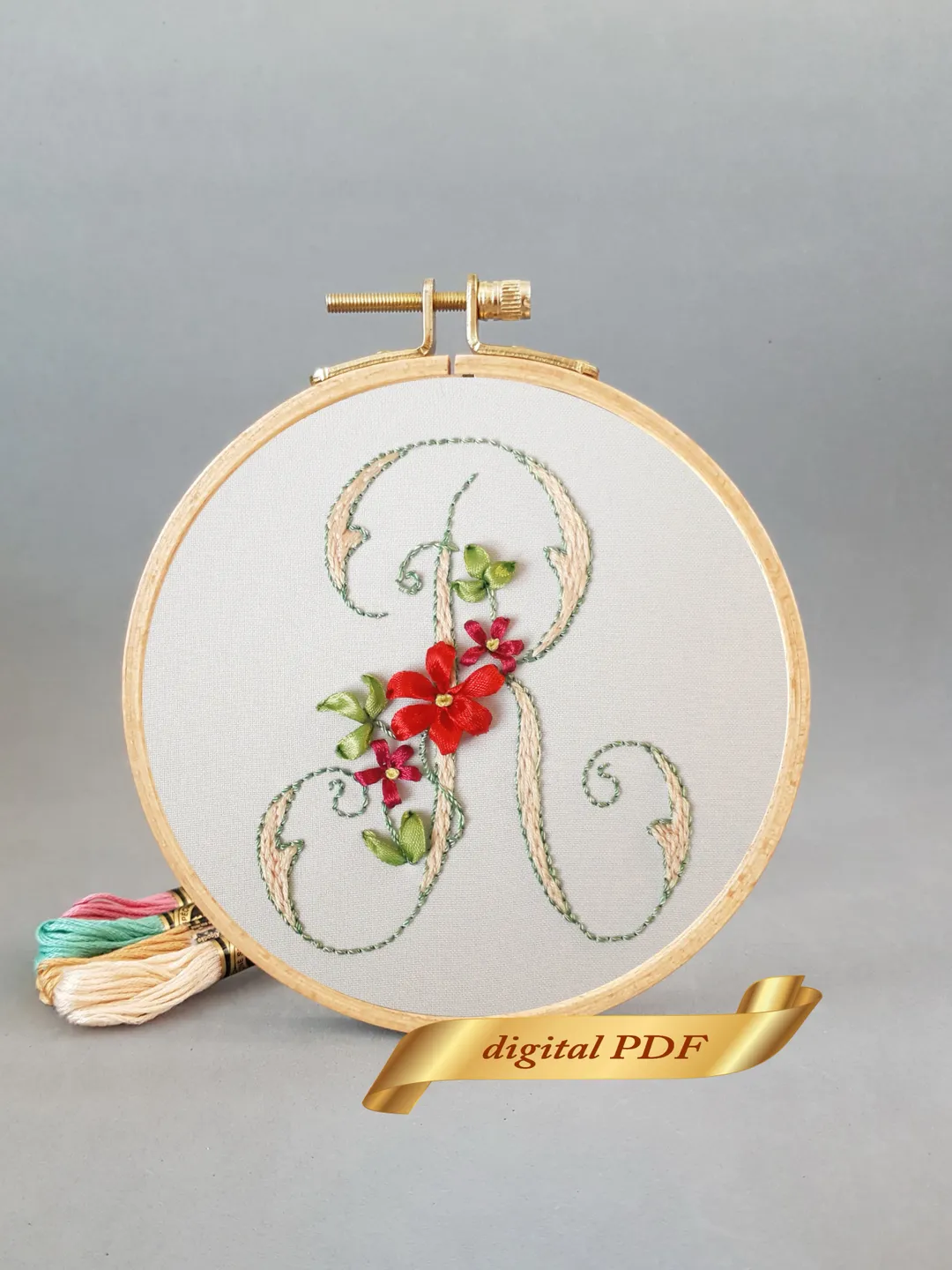 Floral alphabet letter R pdf hand embroidery beginner Flower monogram ...