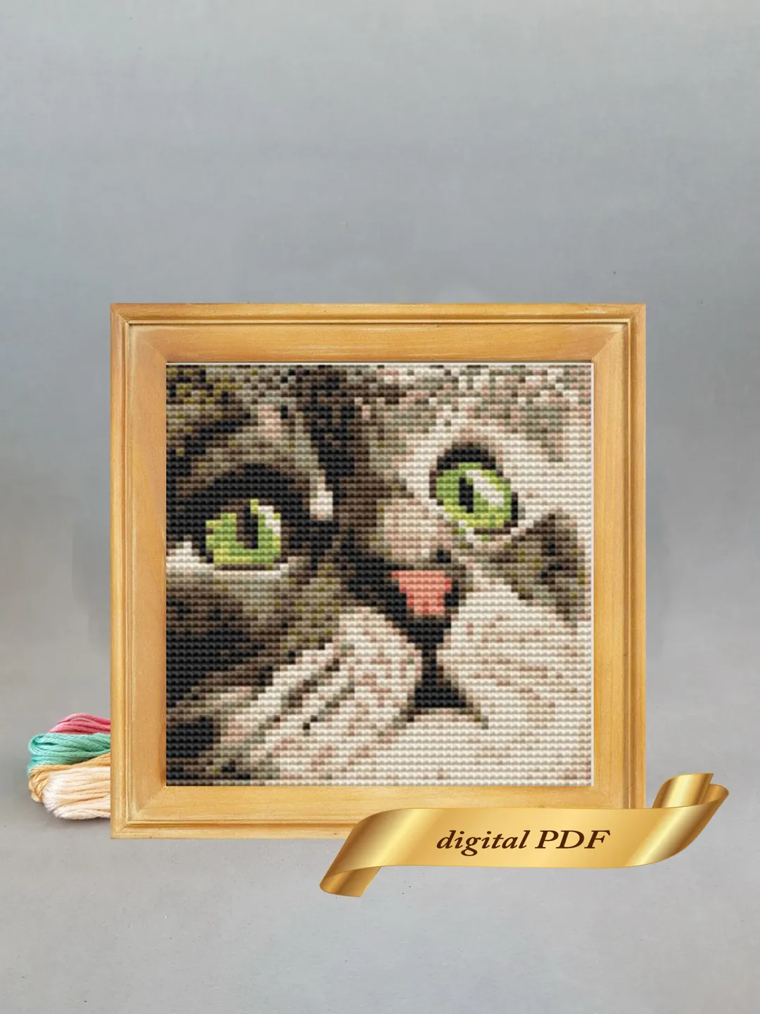 Cat pattern pdf cross stitch, pets embroidery DIY, small pattern