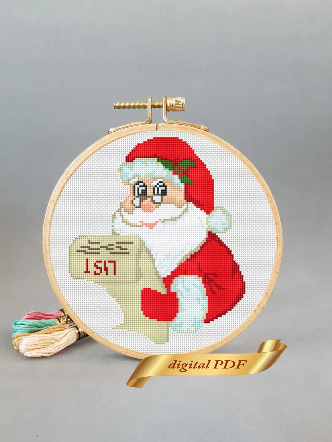 Santa pattern cross stitch DIY, Christmas pattern pdf cross stitch, Easy embroidery Santa