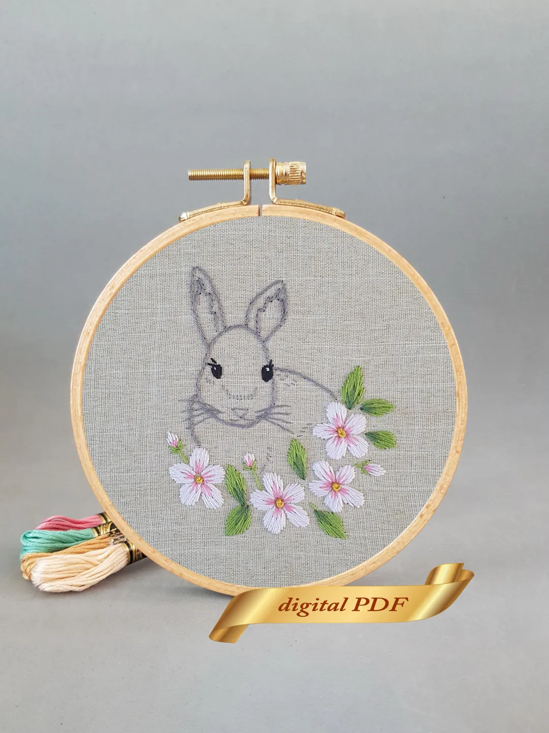 Easter bunny pattern, Easy embroidery digital pattern, Rabbit nand embroidery DIY