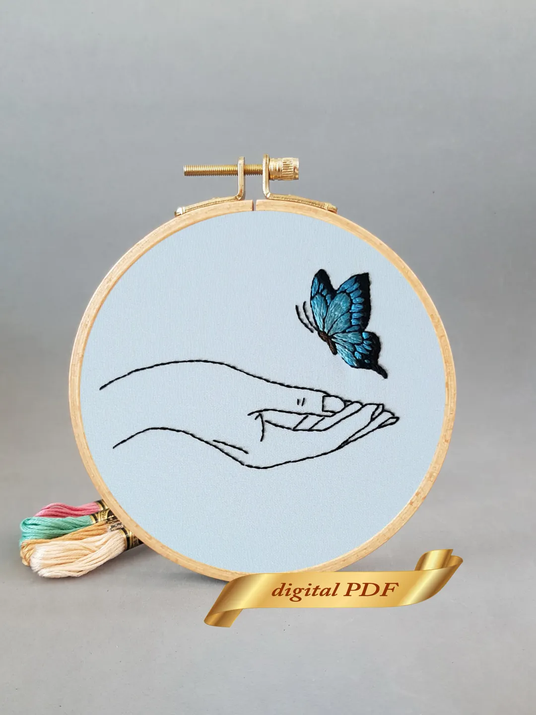 Blue butterfly pattern pdf embroidery, Easy embroidery DIY