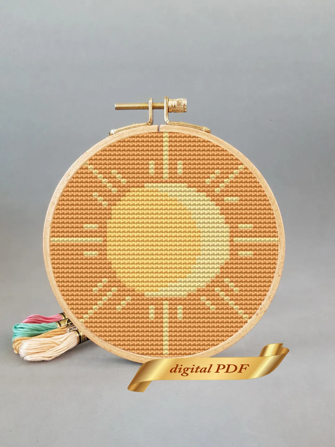 Sun cross stitch pattern PDF, design easy embroidery DIY, modern embroidery
