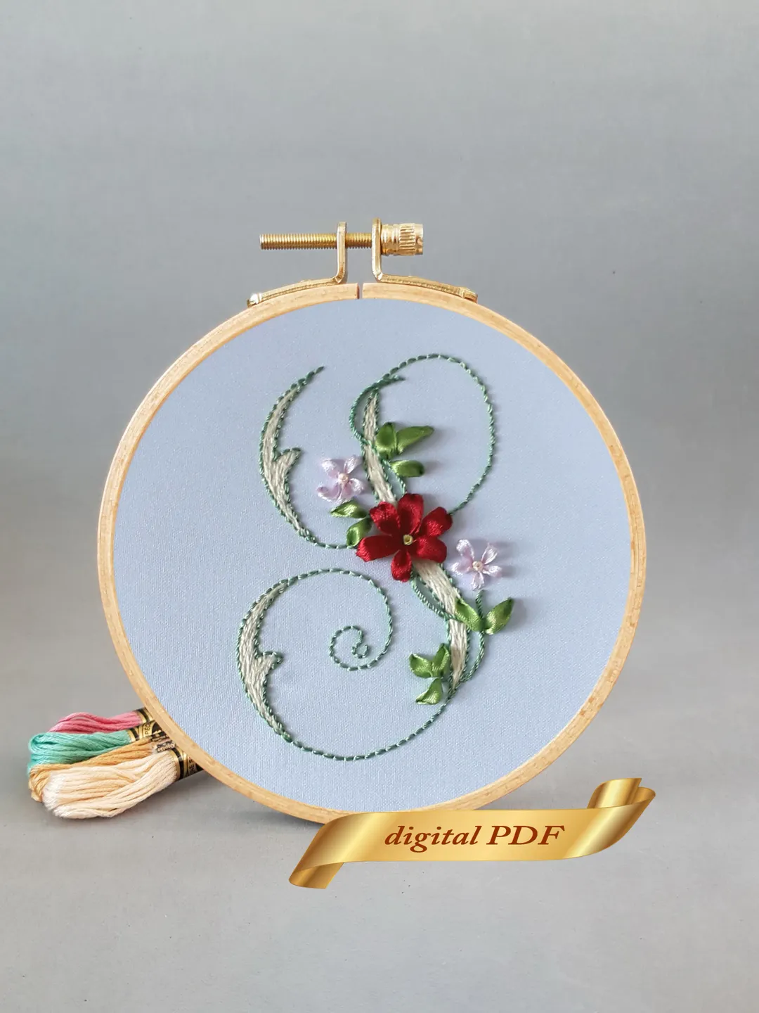 Floral letter S pdf hand embroidery beginner Flower monogram
