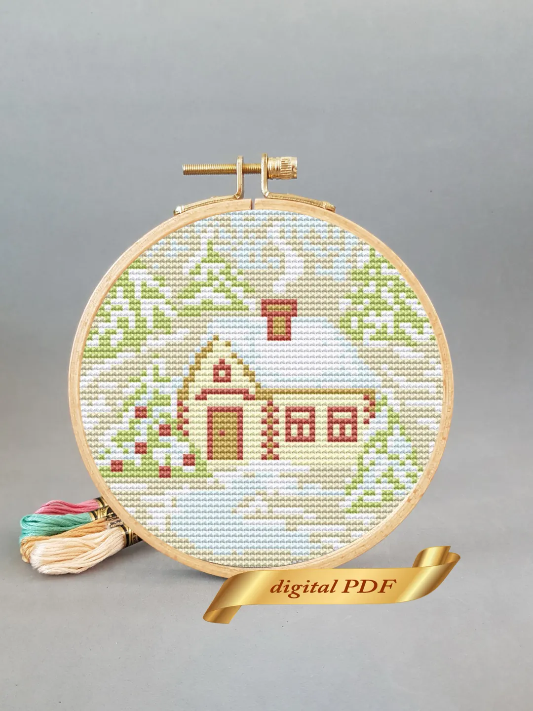 Christmas house pattern pdf cross stitch, Easy embroidery DIY