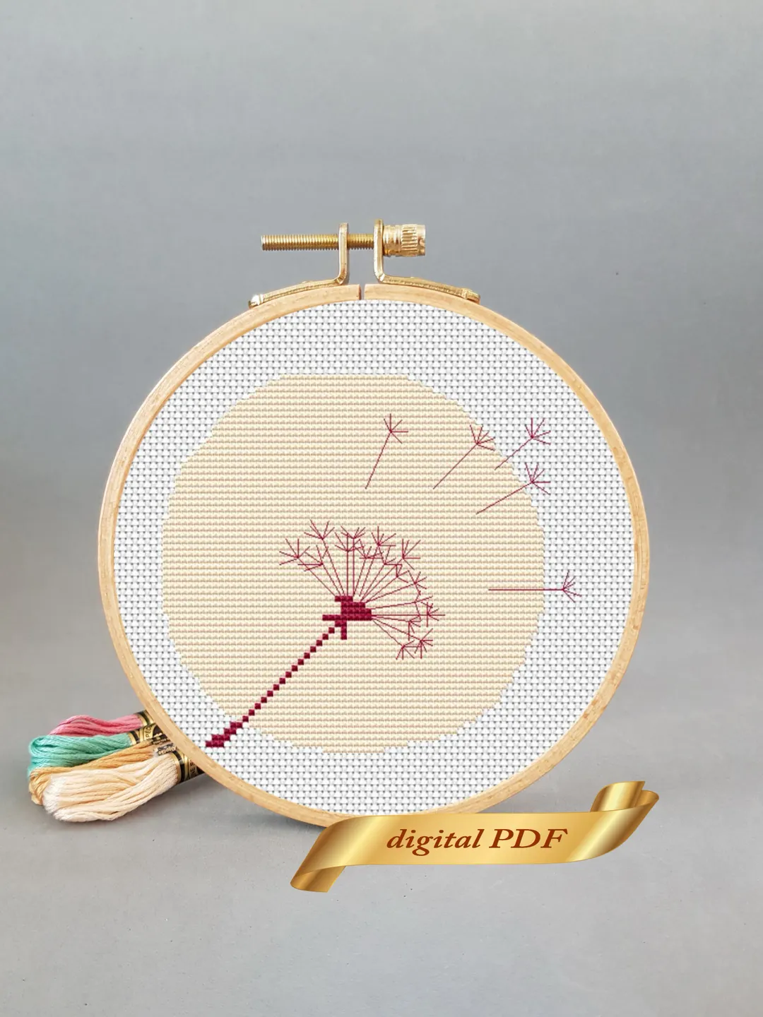 Cross stitch pattern dandelion, design easy embroidery DIY, abstract modern embroidery
